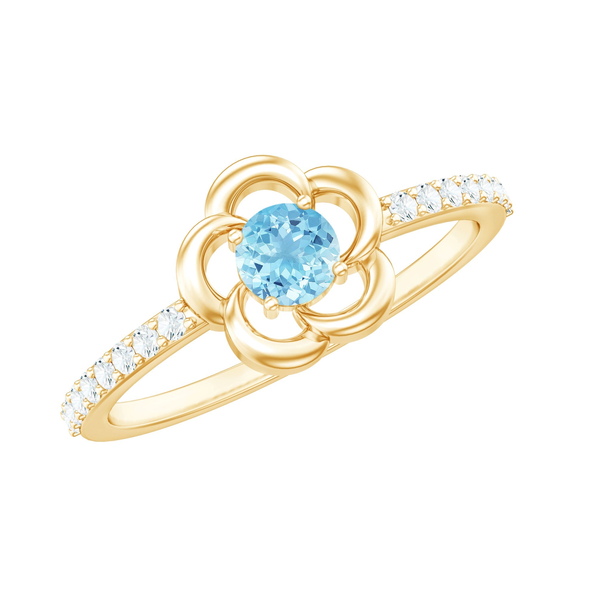 Aquamarine Promise Ring – Natural Blue Aquamarine Jewelry With Diamond Flower Design