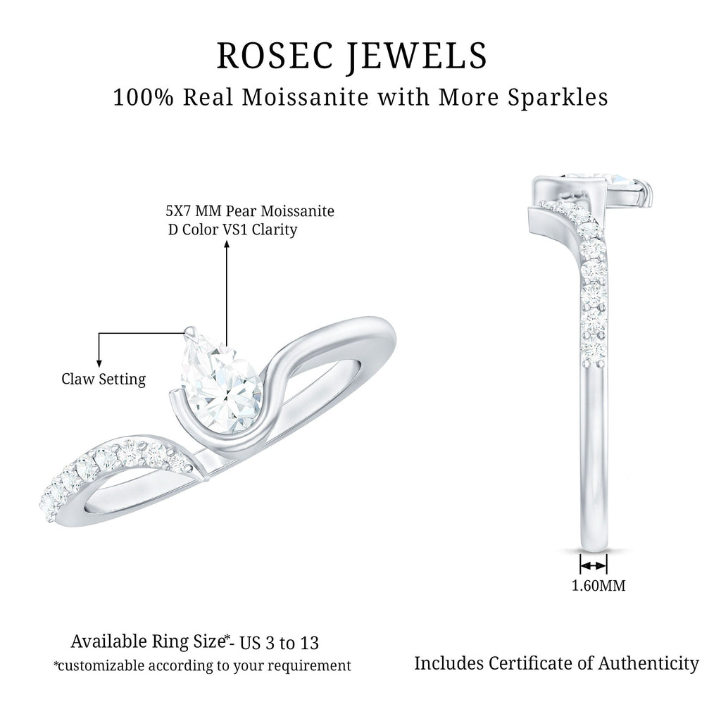 Pear Shaped Moissanite Cuff Ring for Women