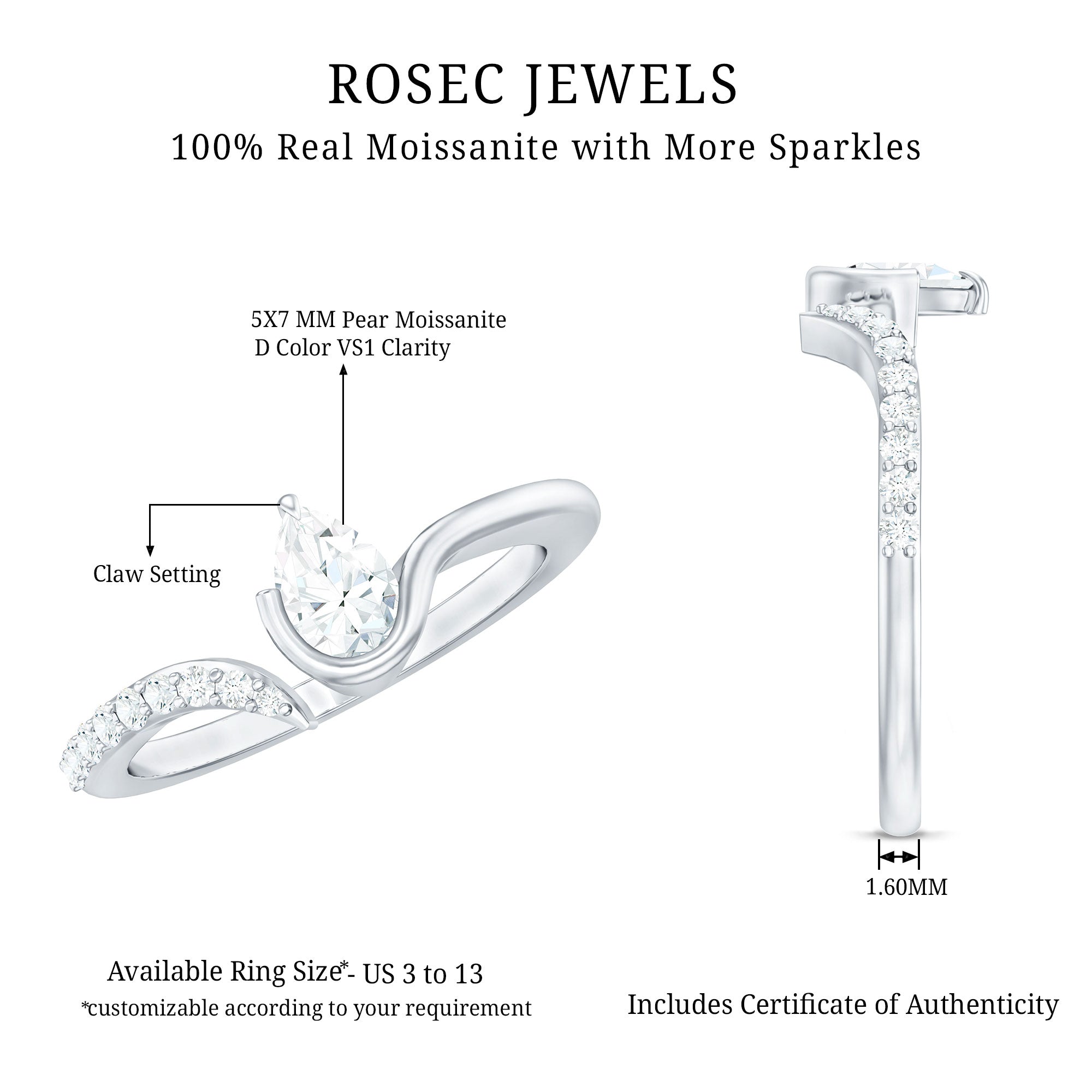 Pear Shaped Moissanite Cuff Ring for Women