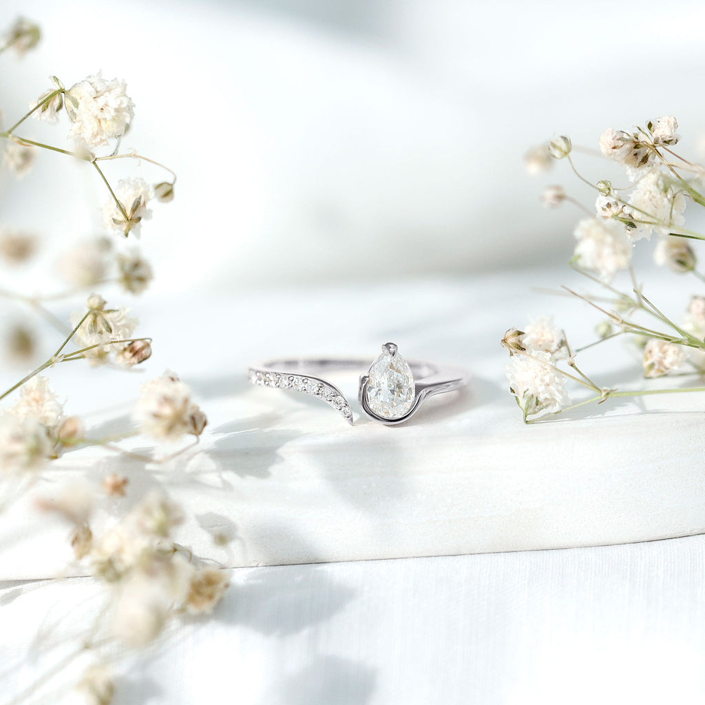 Pear Shaped Moissanite Cuff Ring for Women