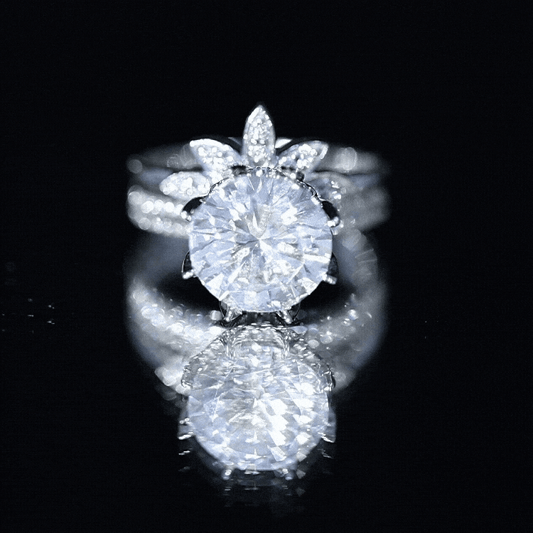 10MM Round Moissanite Flower Engagement Ring With Enhancer