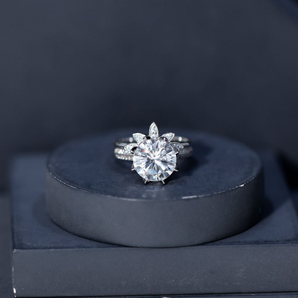 10MM Round Moissanite Flower Engagement Ring With Enhancer