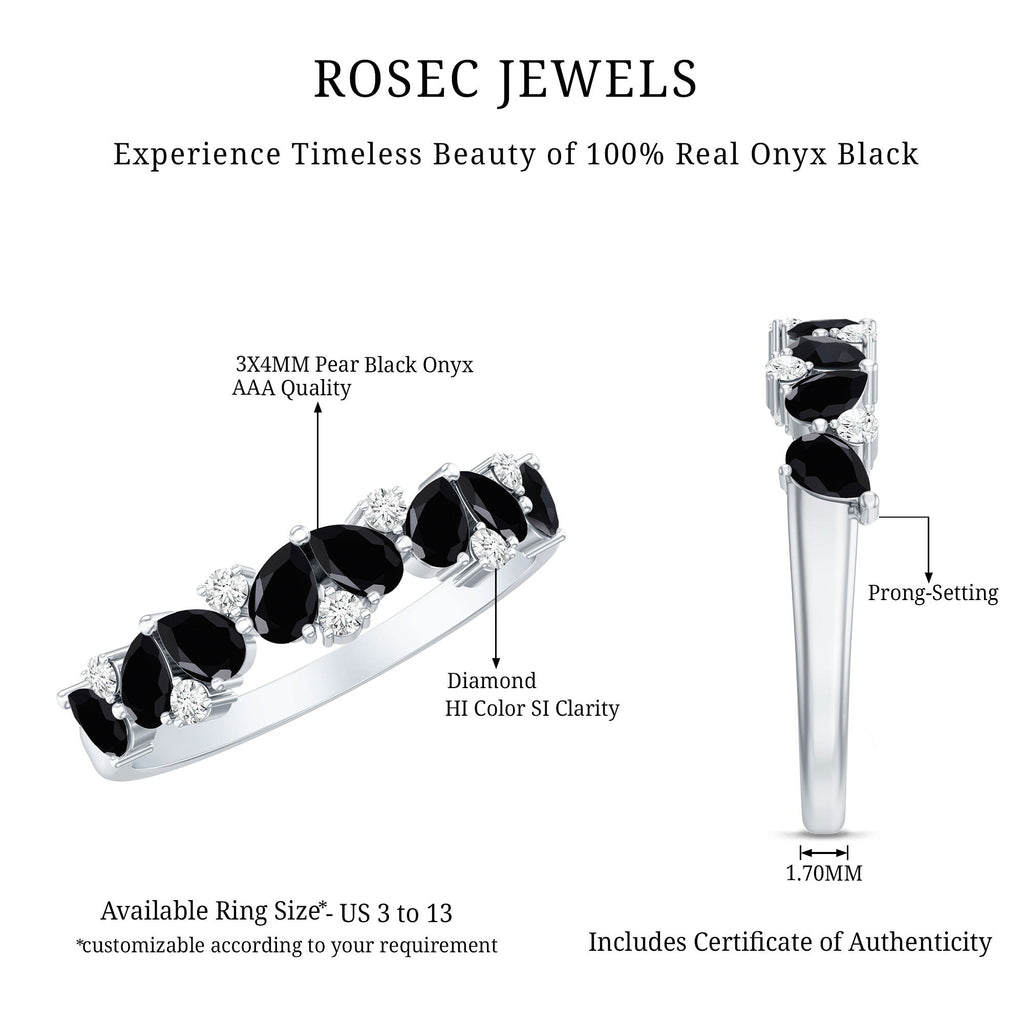 Natural Black Onyx and Diamond Half Eternity Band Ring