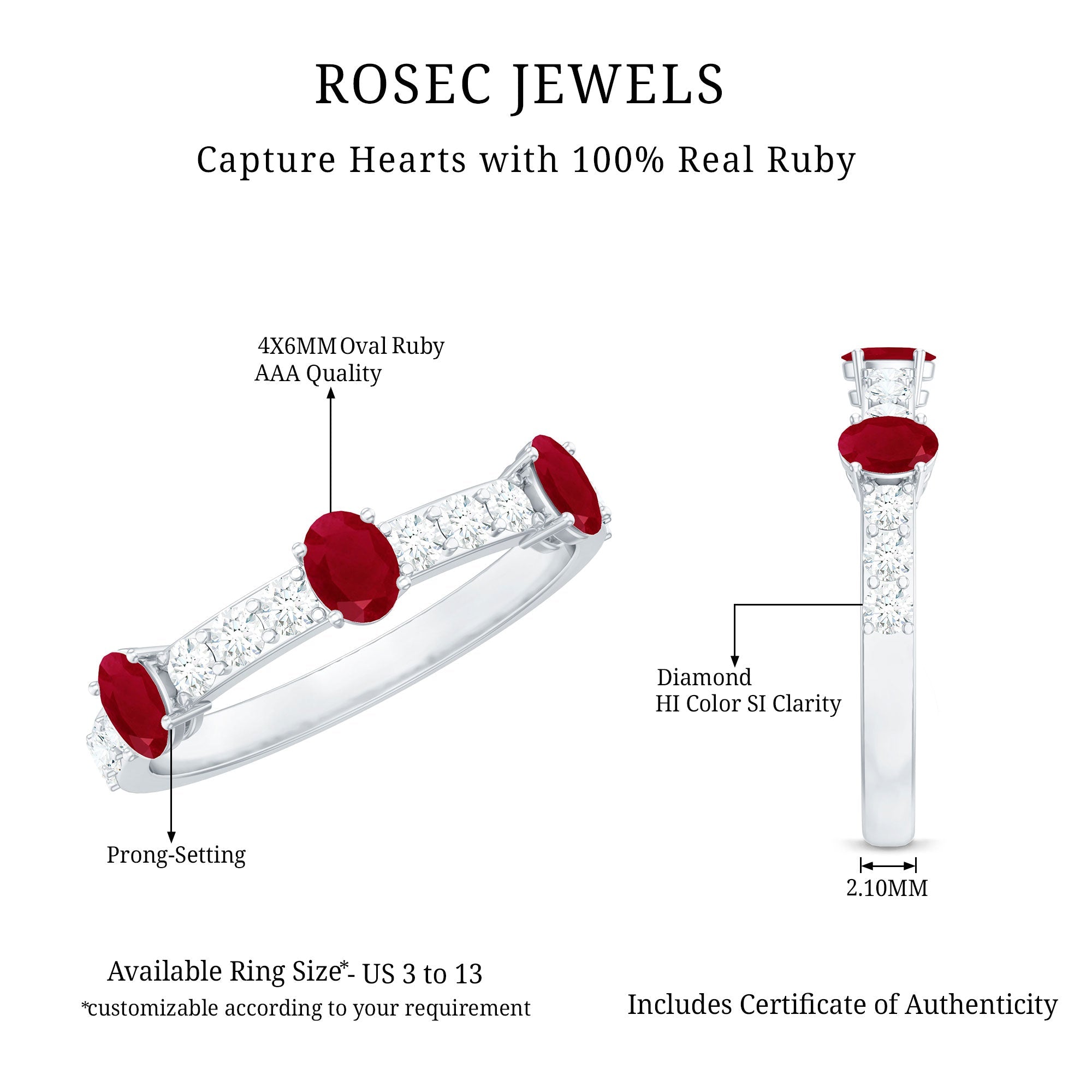 Ruby Half Eternity Ring - Oval Ruby & Diamond Prong Setting Fine Jewelry