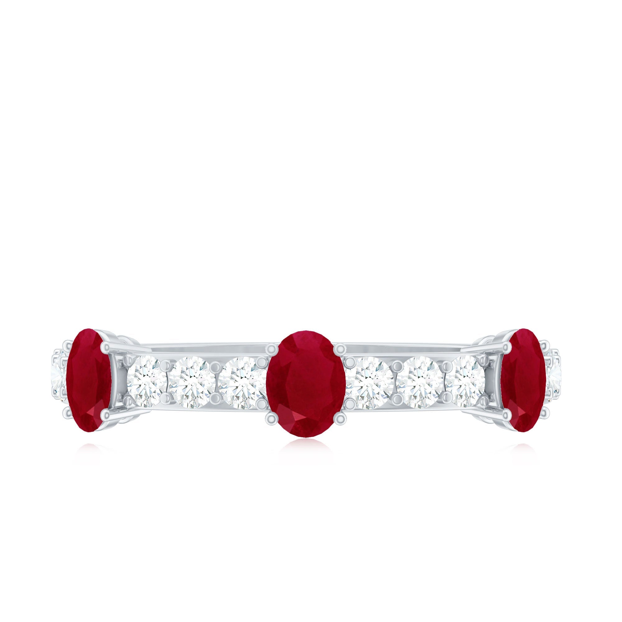 Ruby Half Eternity Ring - Oval Ruby & Diamond Prong Setting Fine Jewelry