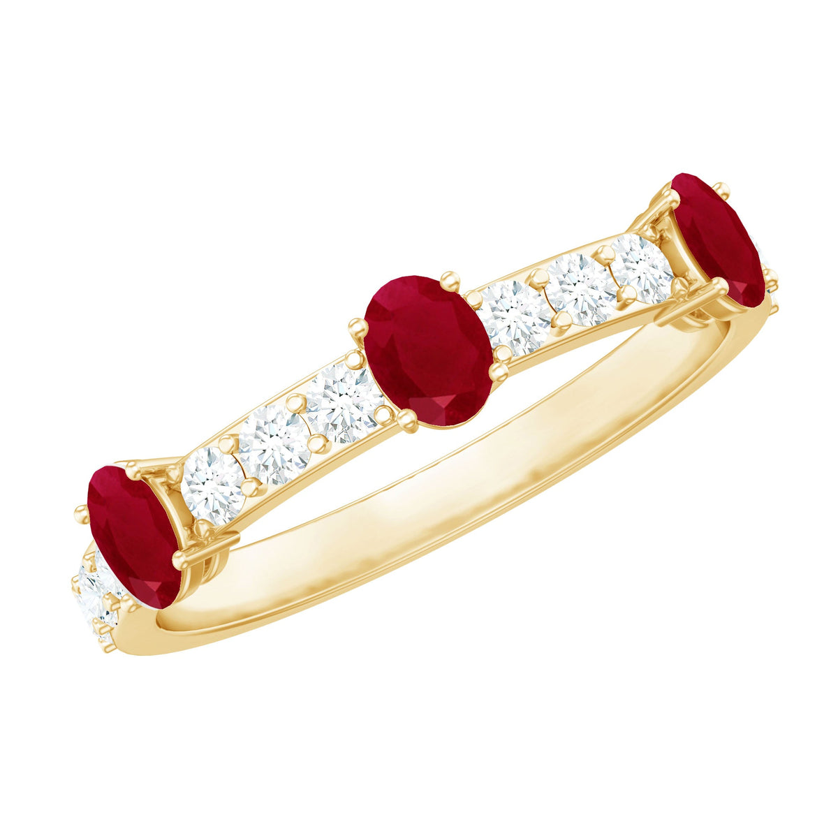 Ruby Half Eternity Ring - Oval Ruby & Diamond Prong Setting Fine Jewelry