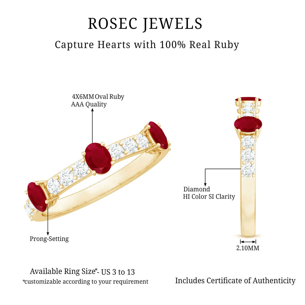 Ruby Half Eternity Ring - Oval Ruby & Diamond Prong Setting Fine Jewelry