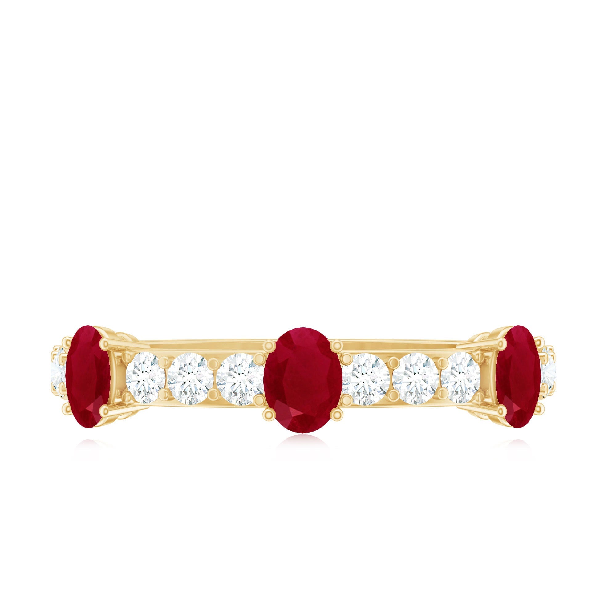 Ruby Half Eternity Ring - Oval Ruby & Diamond Prong Setting Fine Jewelry