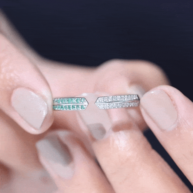 Emerald Diamond Wedding Band – Open Adjustable Ring with Pave Setting & Lab Grown Diamonds