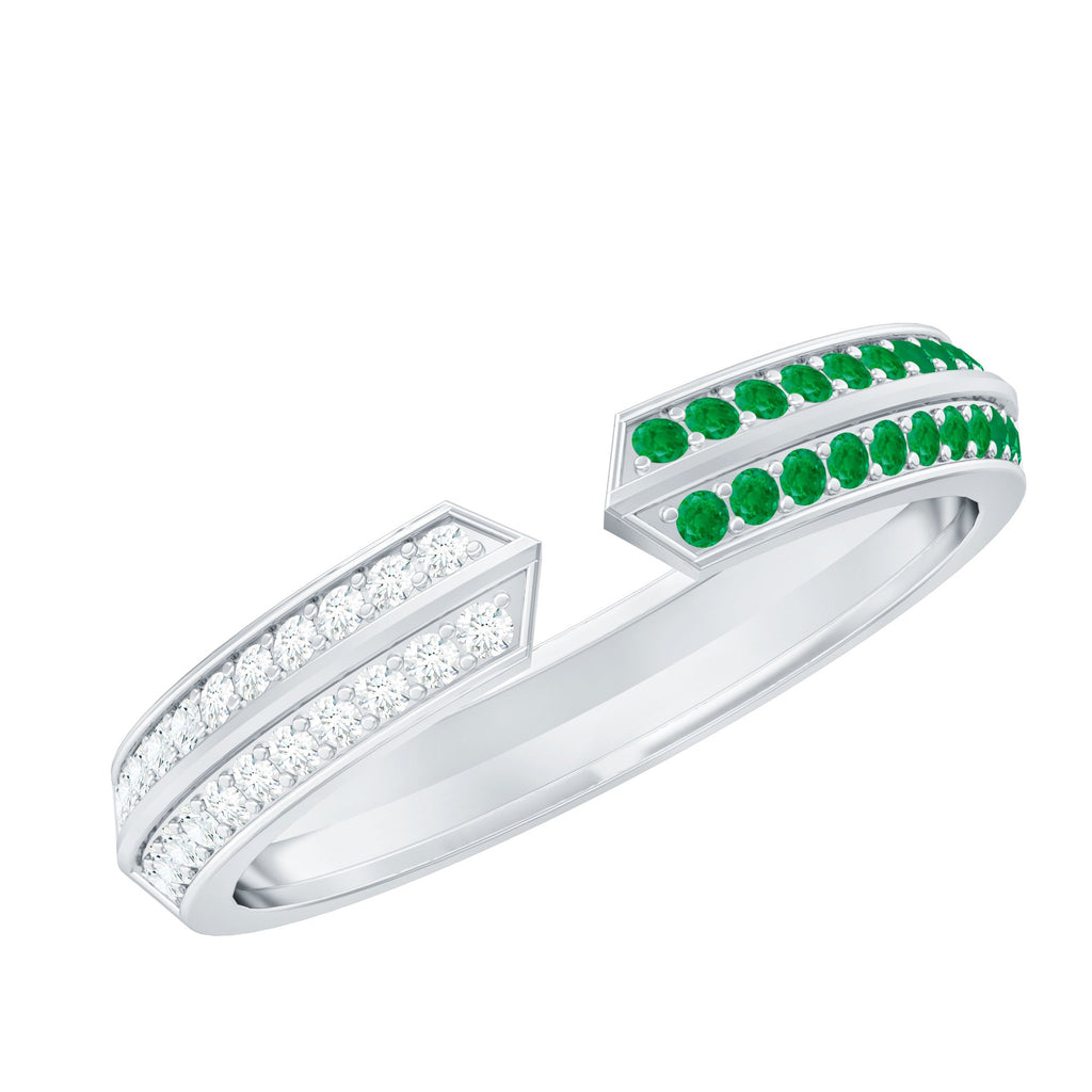 Emerald Diamond Wedding Band – Open Adjustable Ring with Pave Setting & Lab Grown Diamonds