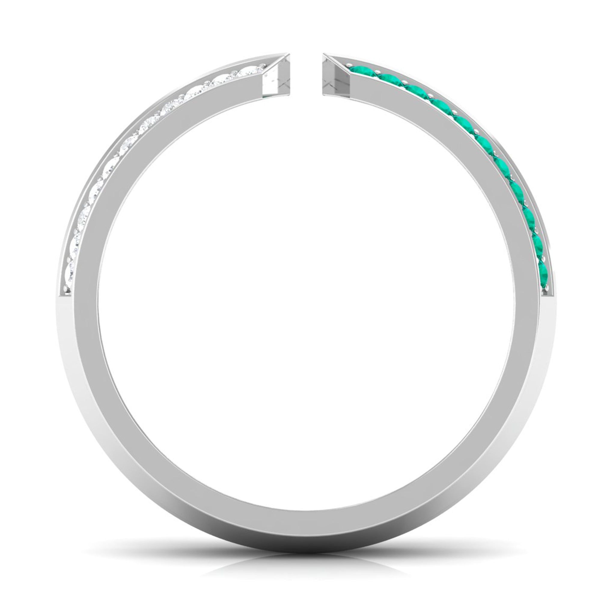 Emerald Diamond Wedding Band – Open Adjustable Ring with Pave Setting & Lab Grown Diamonds