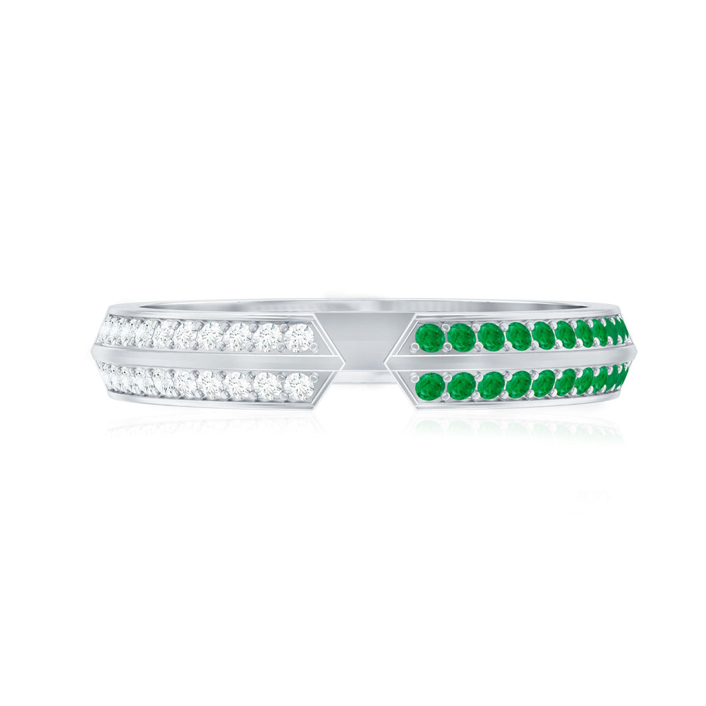 Emerald Diamond Wedding Band – Open Adjustable Ring with Pave Setting & Lab Grown Diamonds