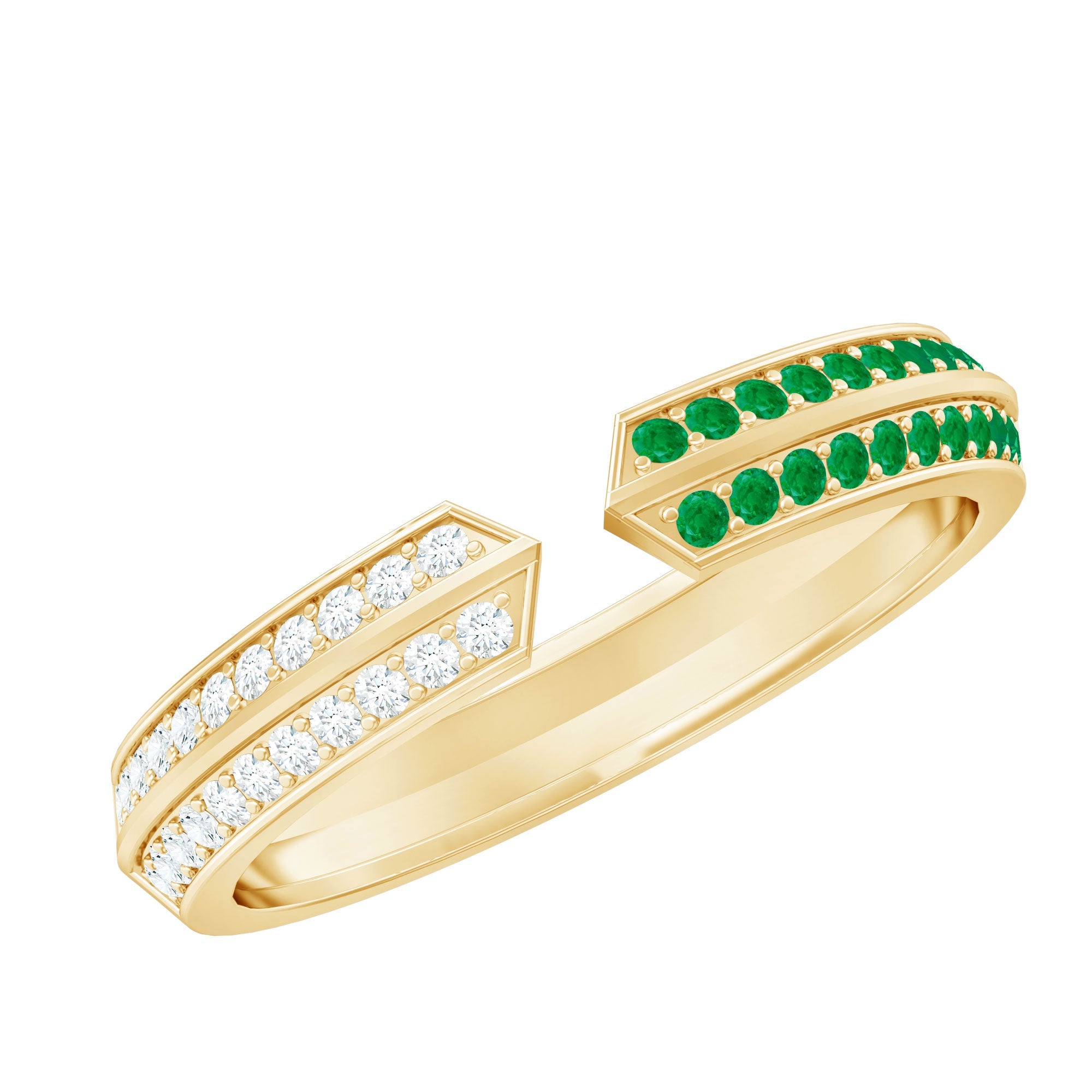 Emerald Diamond Wedding Band – Open Adjustable Ring with Pave Setting & Lab Grown Diamonds