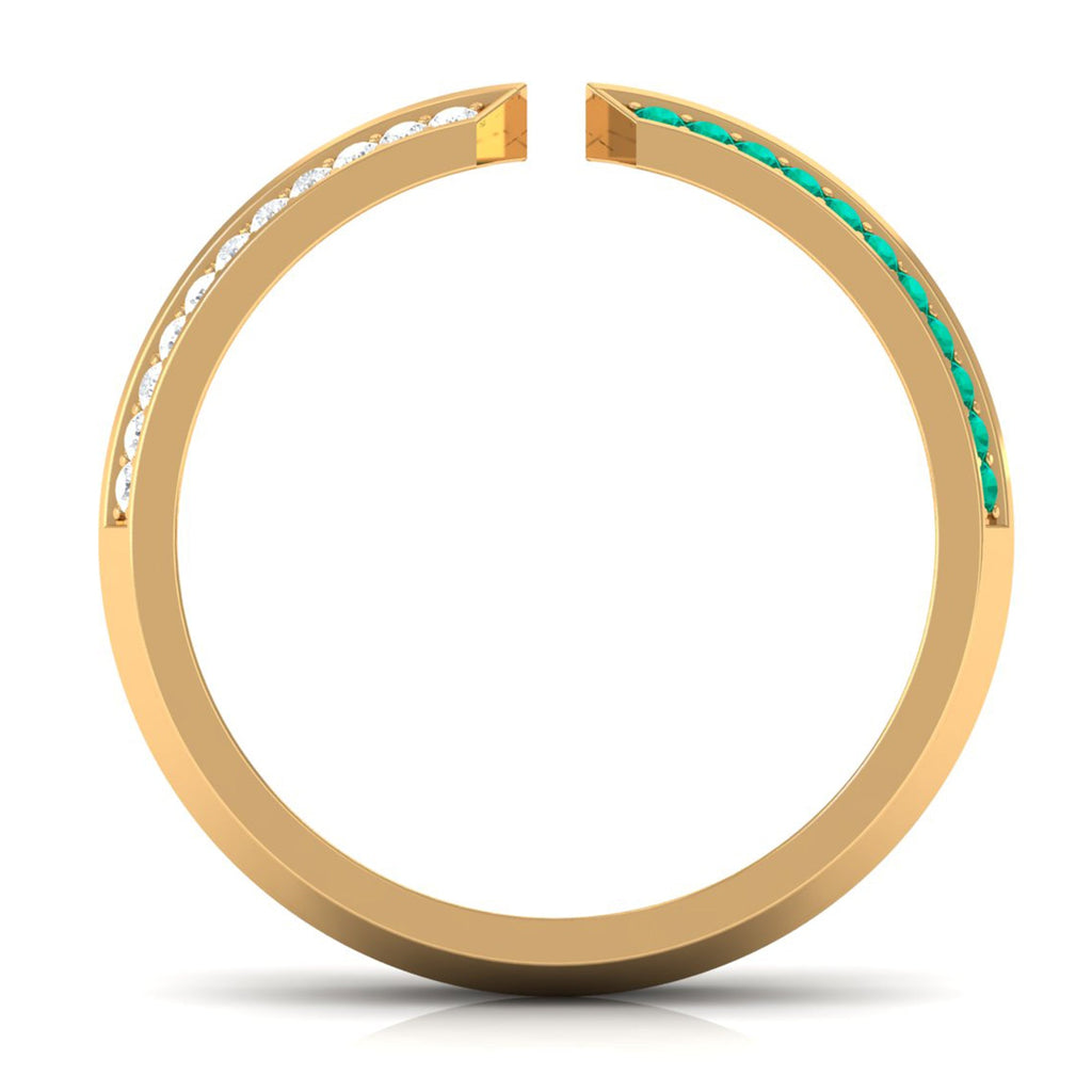Emerald Diamond Wedding Band – Open Adjustable Ring with Pave Setting & Lab Grown Diamonds