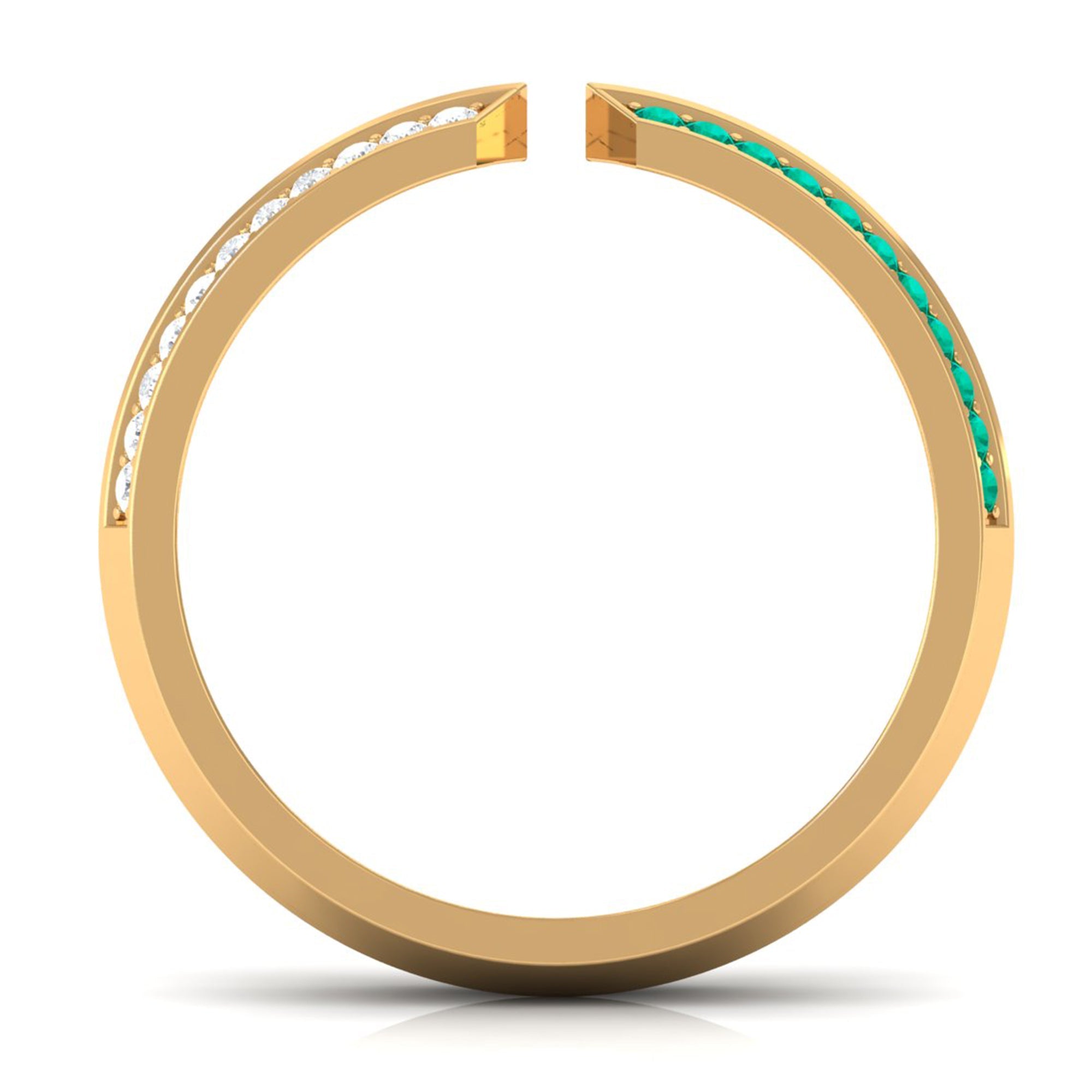 Emerald Diamond Wedding Band – Open Adjustable Ring with Pave Setting & Lab Grown Diamonds