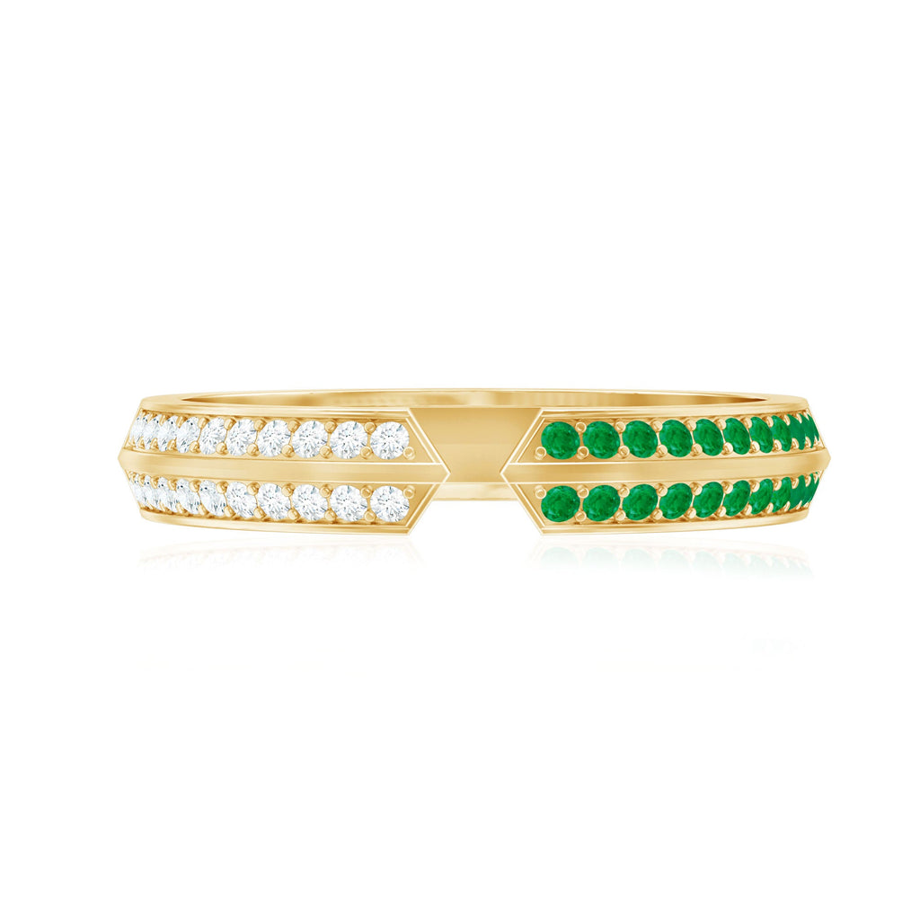 Emerald Diamond Wedding Band – Open Adjustable Ring with Pave Setting & Lab Grown Diamonds