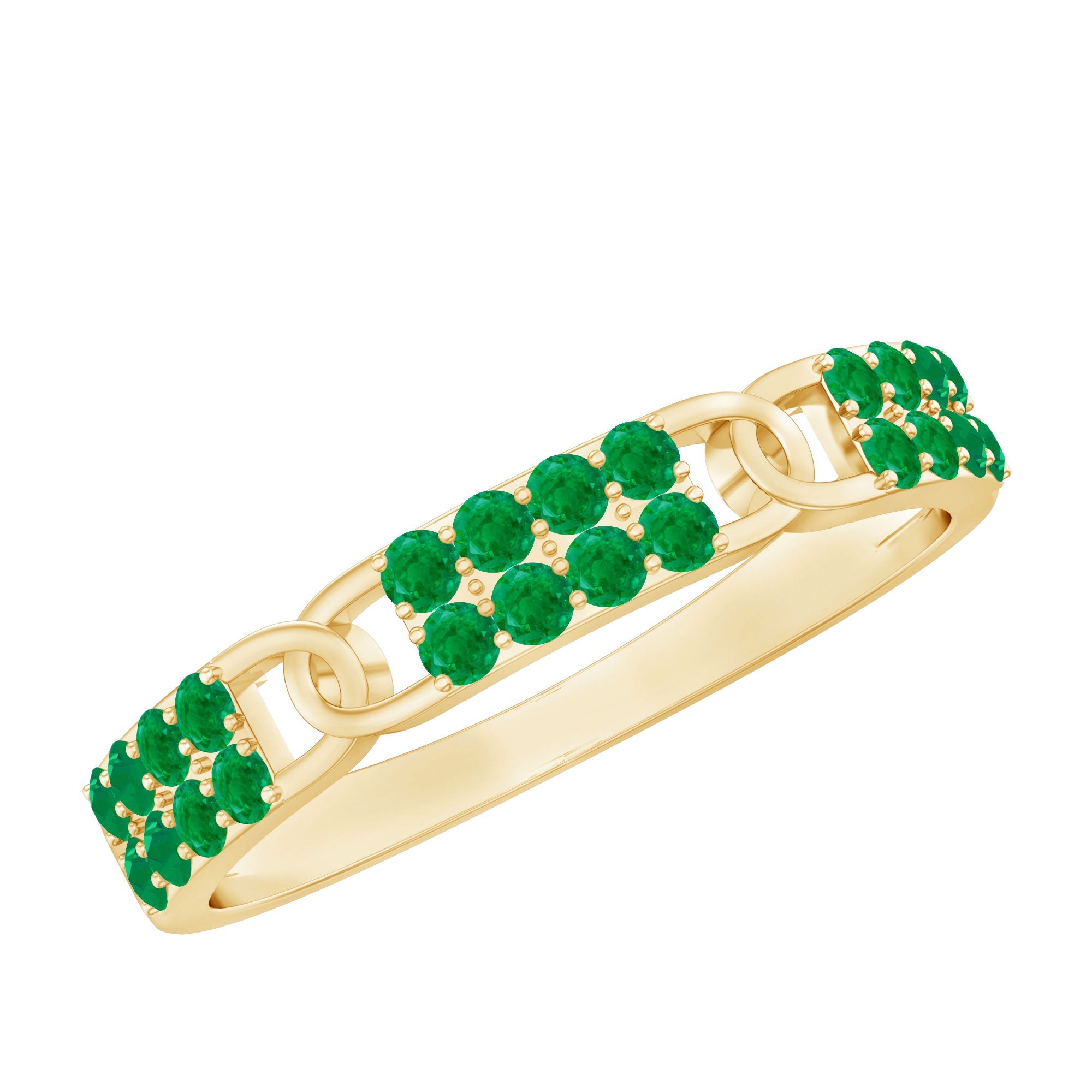 Emerald Wedding Band - Interlocking Half Eternity Ring with AAA Quality Emeralds