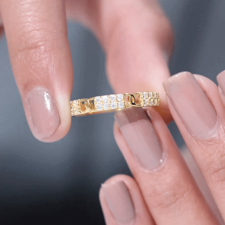 Moissanite Wedding Band – Interlocking Half Eternity Band with Pave Setting