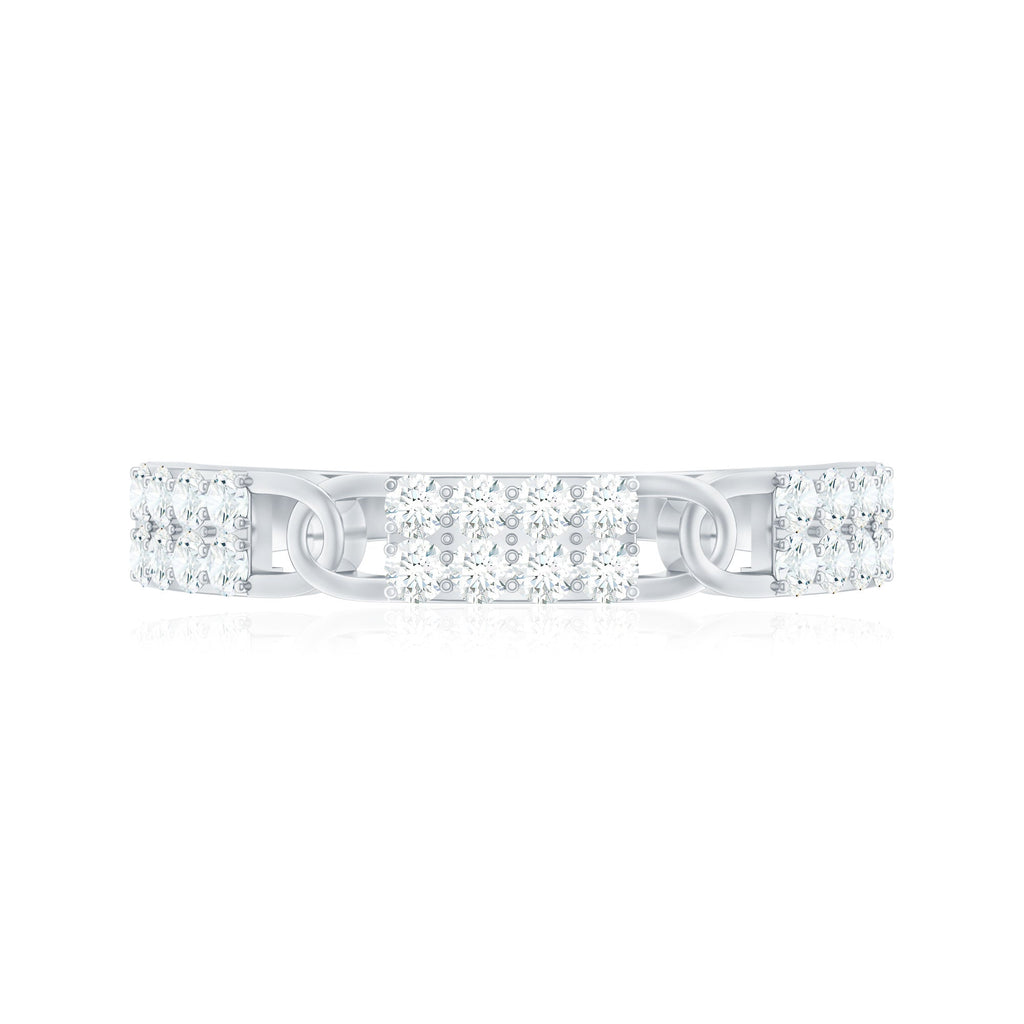 Moissanite Wedding Band – Interlocking Half Eternity Band with Pave Setting