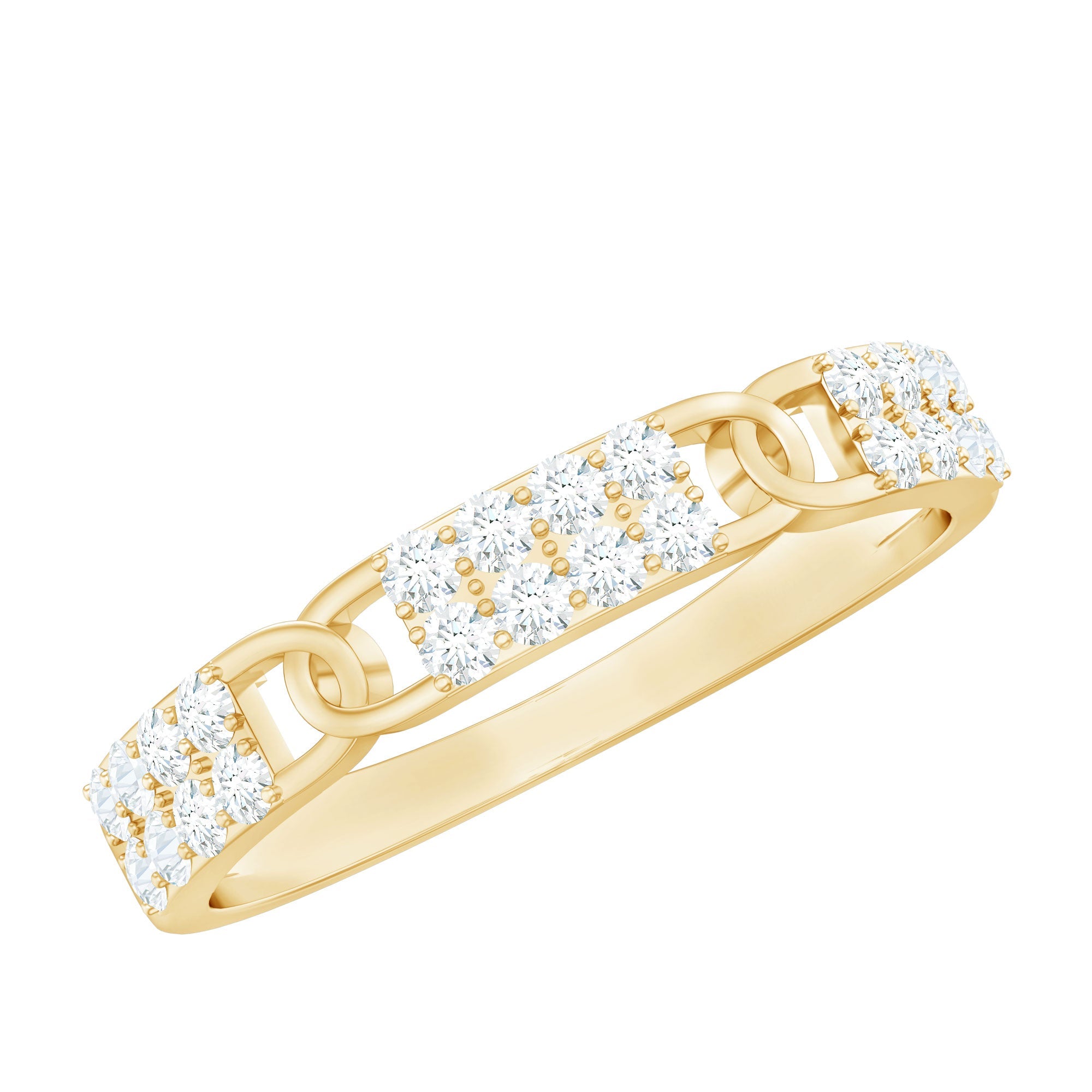 Moissanite Wedding Band – Interlocking Half Eternity Band with Pave Setting