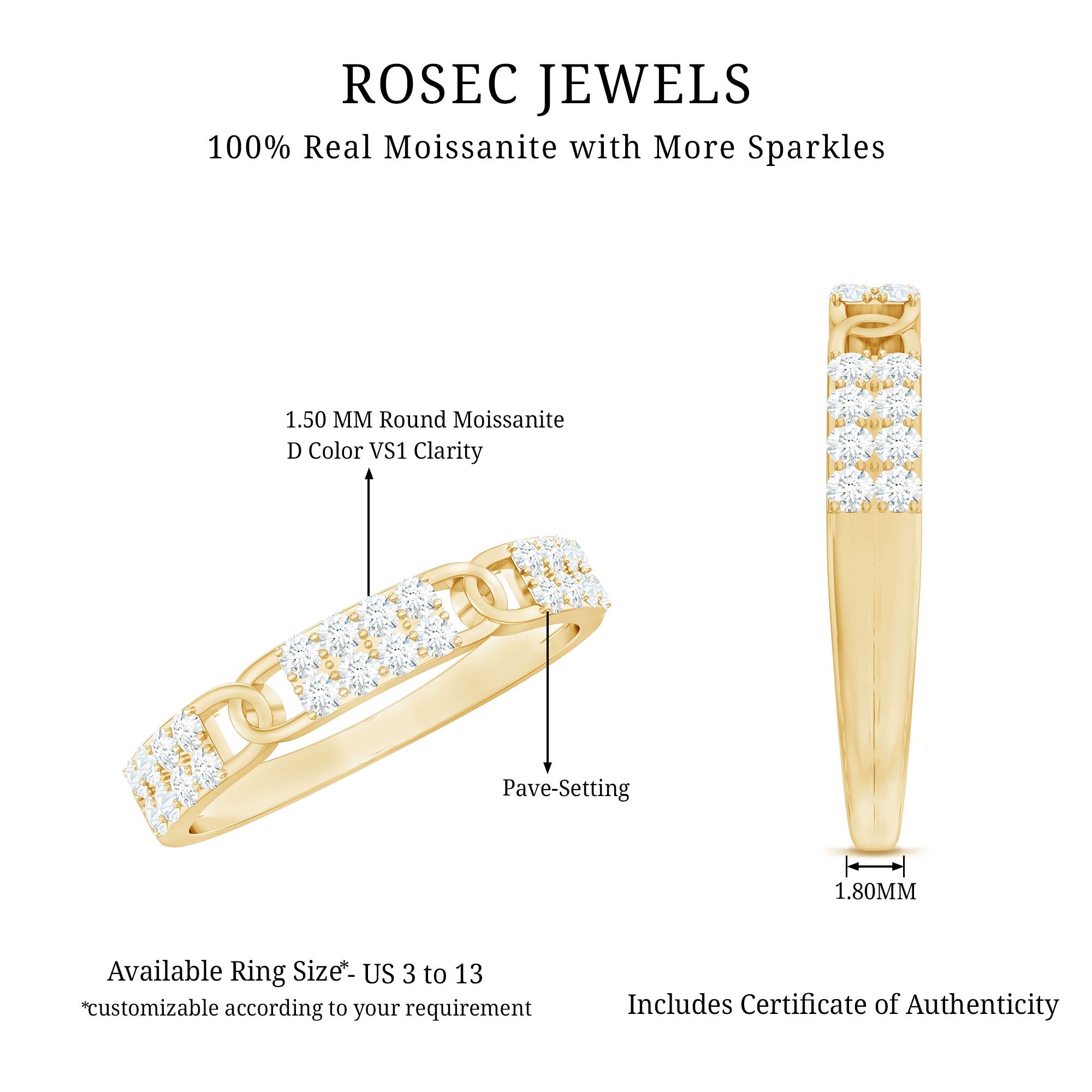 Moissanite Wedding Band – Interlocking Half Eternity Band with Pave Setting
