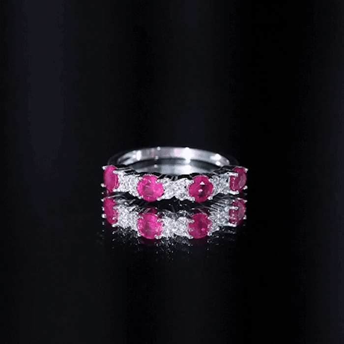 Ruby Eternity Ring – Half Eternity Band with Diamond & AAA Quality Rubies