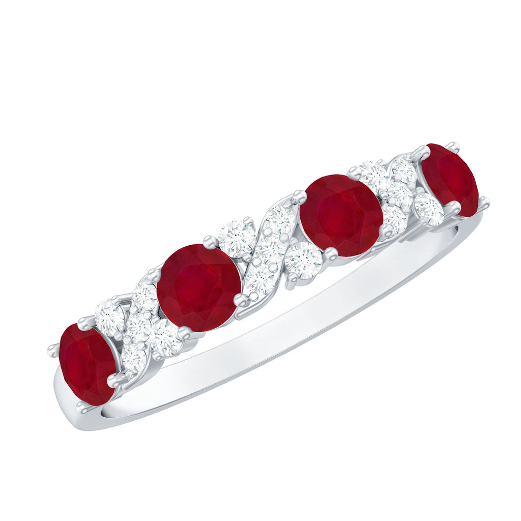 Ruby Eternity Ring – Half Eternity Band with Diamond & AAA Quality Rubies