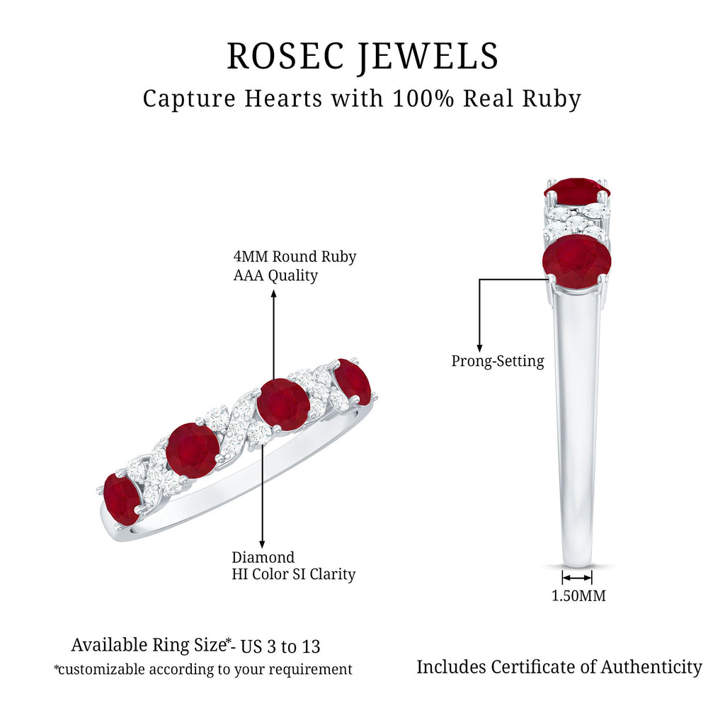 Ruby Eternity Ring – Half Eternity Band with Diamond & AAA Quality Rubies