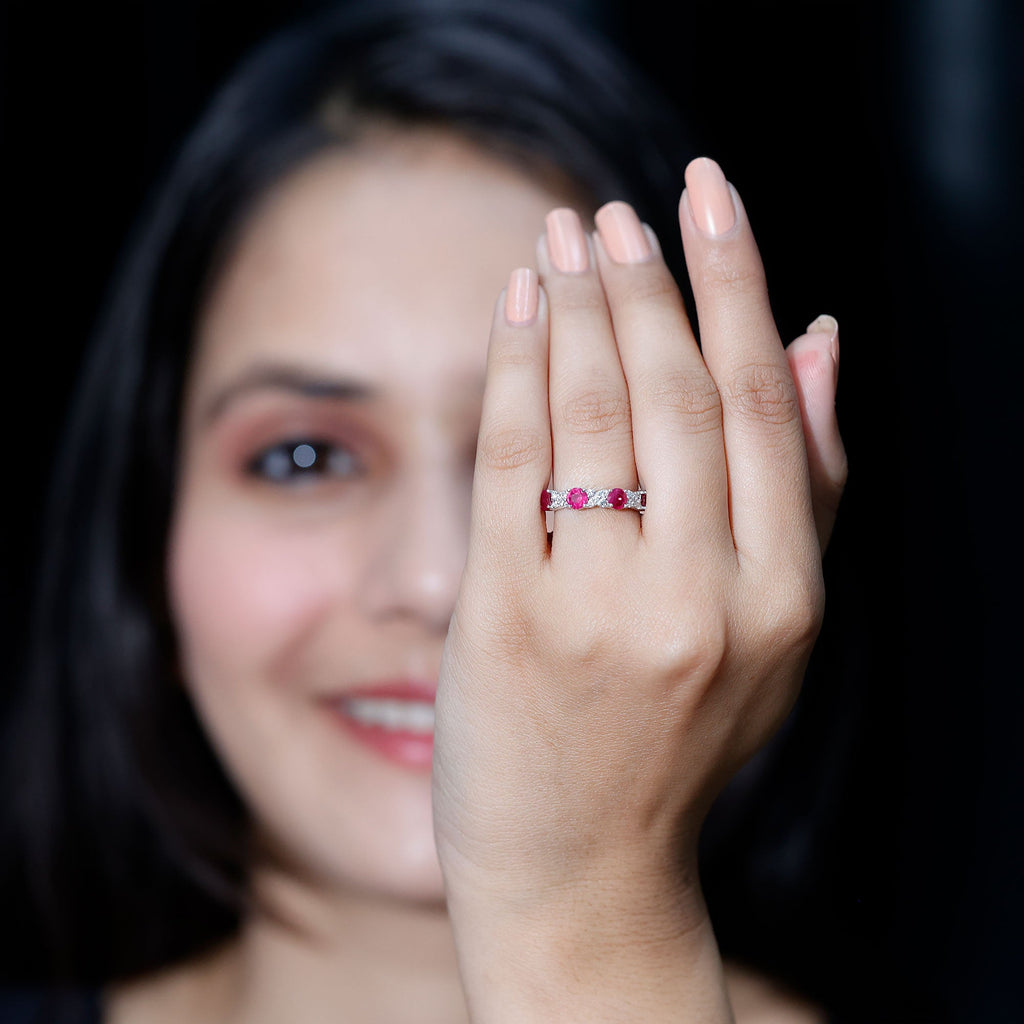 Ruby Eternity Ring – Half Eternity Band with Diamond & AAA Quality Rubies