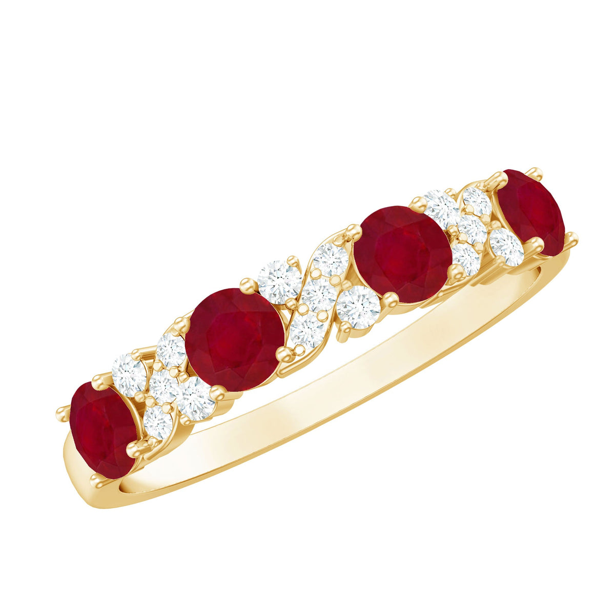 Ruby Eternity Ring – Half Eternity Band with Diamond & AAA Quality Rubies