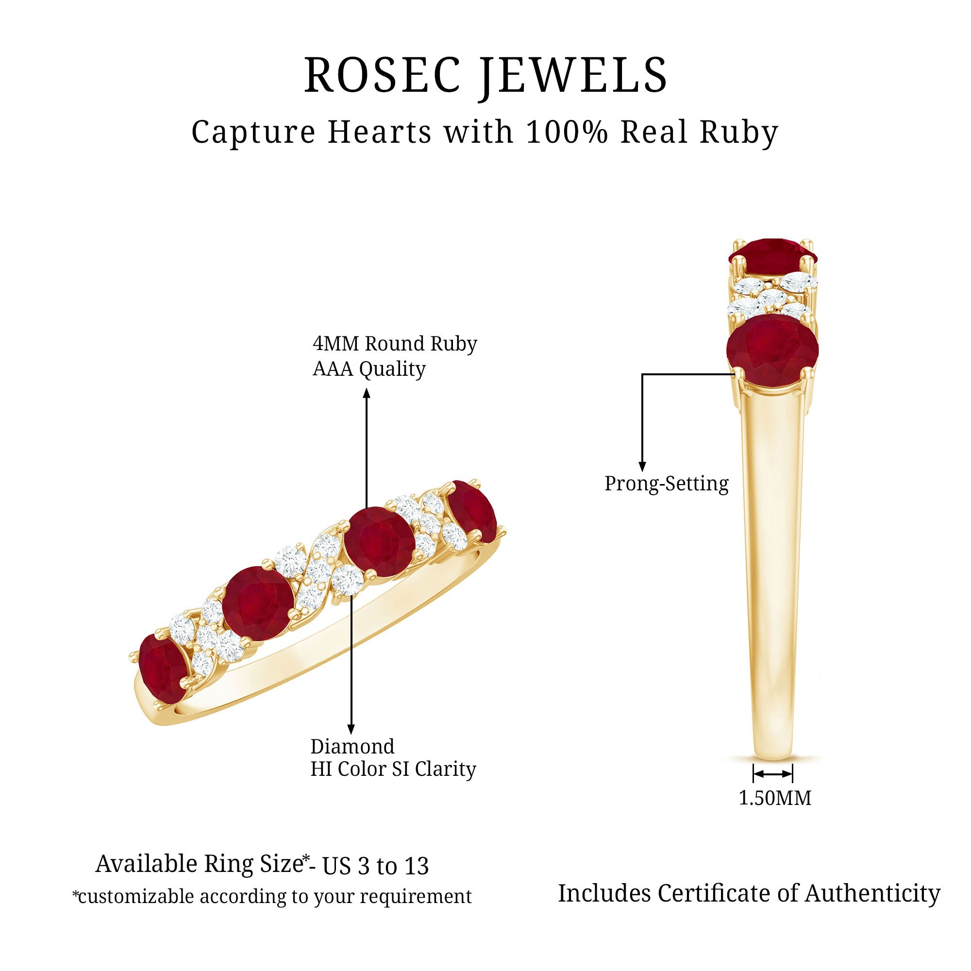 Ruby Eternity Ring – Half Eternity Band with Diamond & AAA Quality Rubies
