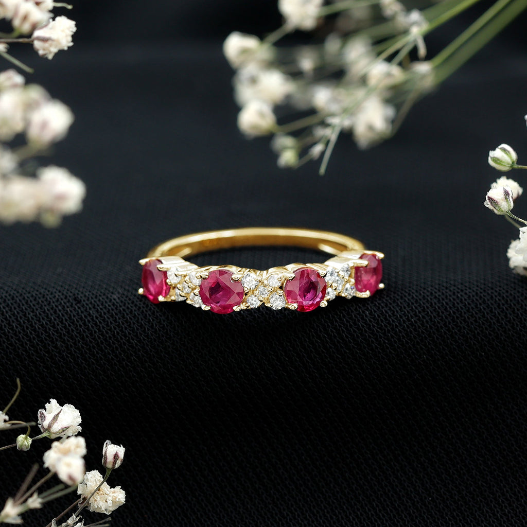 Ruby Eternity Ring – Half Eternity Band with Diamond & AAA Quality Rubies