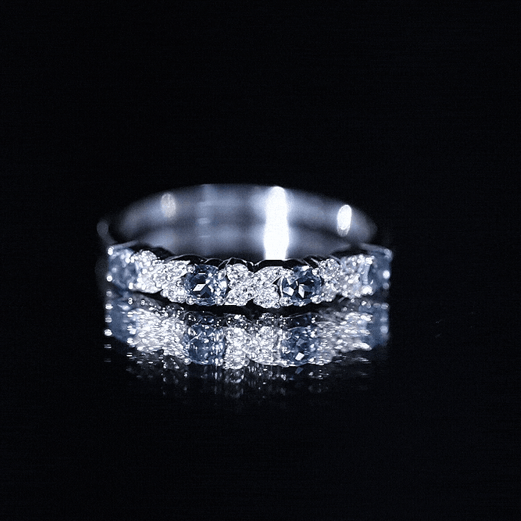 London Blue Topaz Semi Eternity Band with Diamond