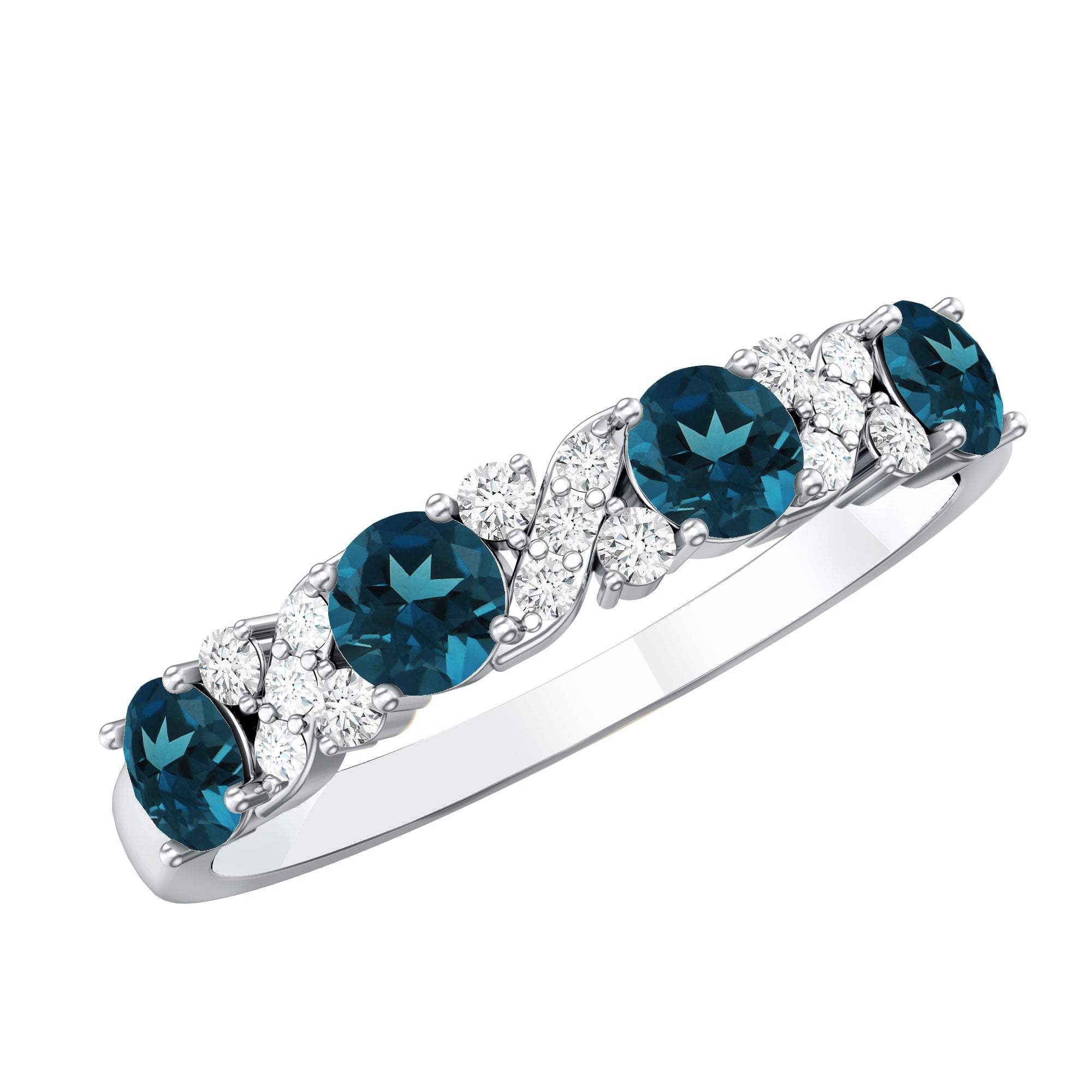 London Blue Topaz Semi Eternity Band with Diamond