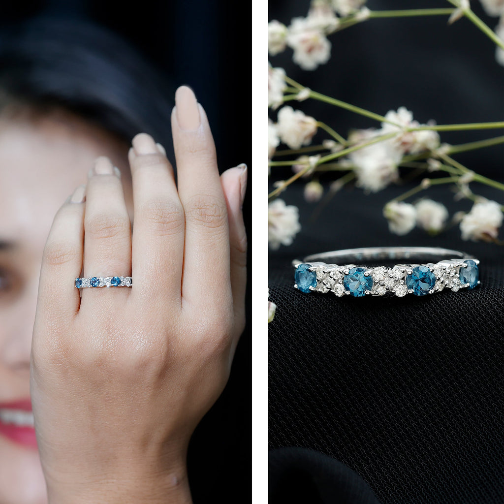 London Blue Topaz Semi Eternity Band with Diamond