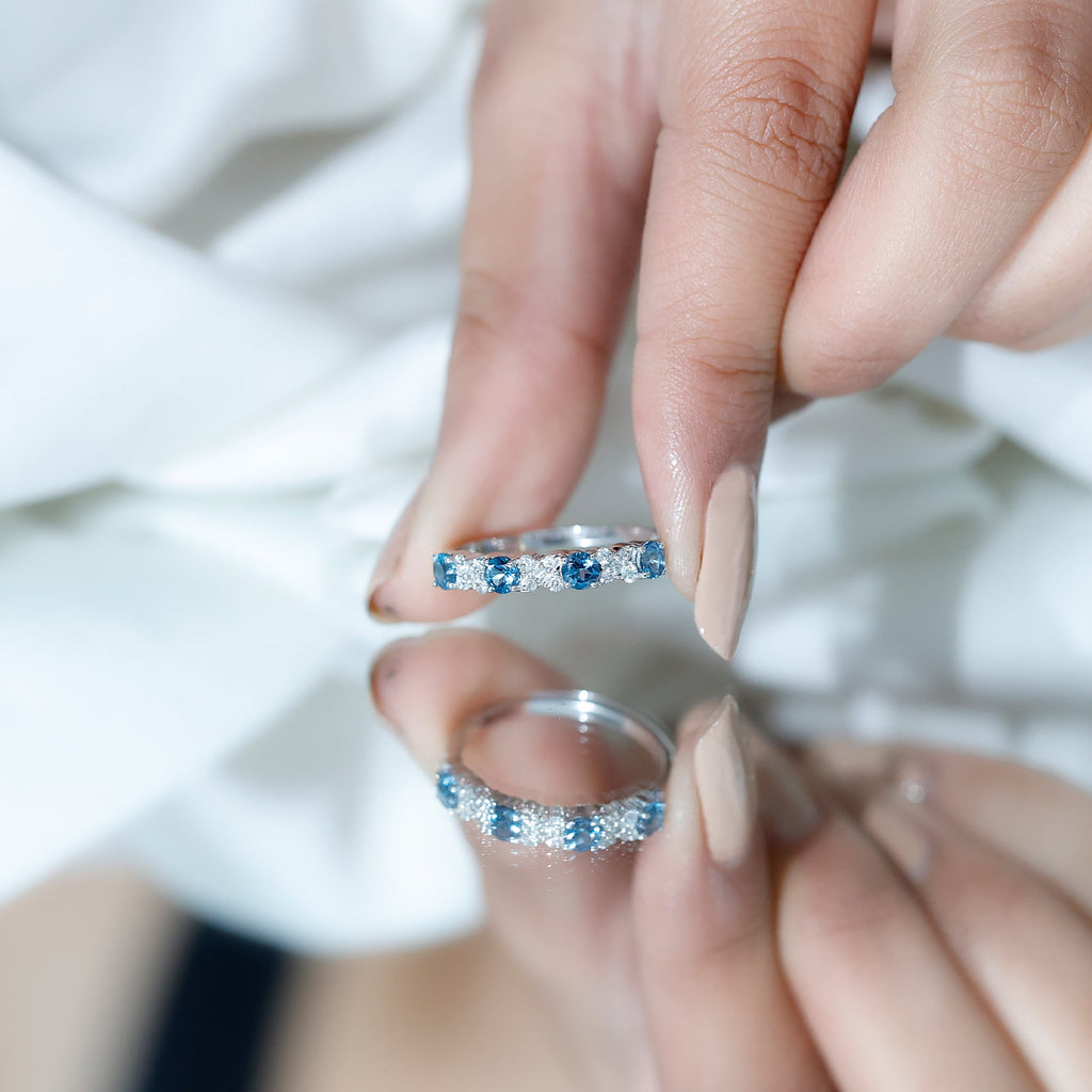 London Blue Topaz Semi Eternity Band with Diamond