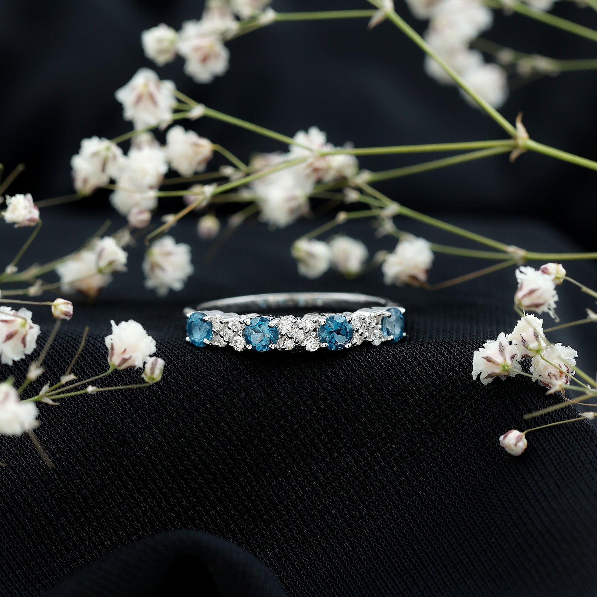 London Blue Topaz Semi Eternity Band with Diamond