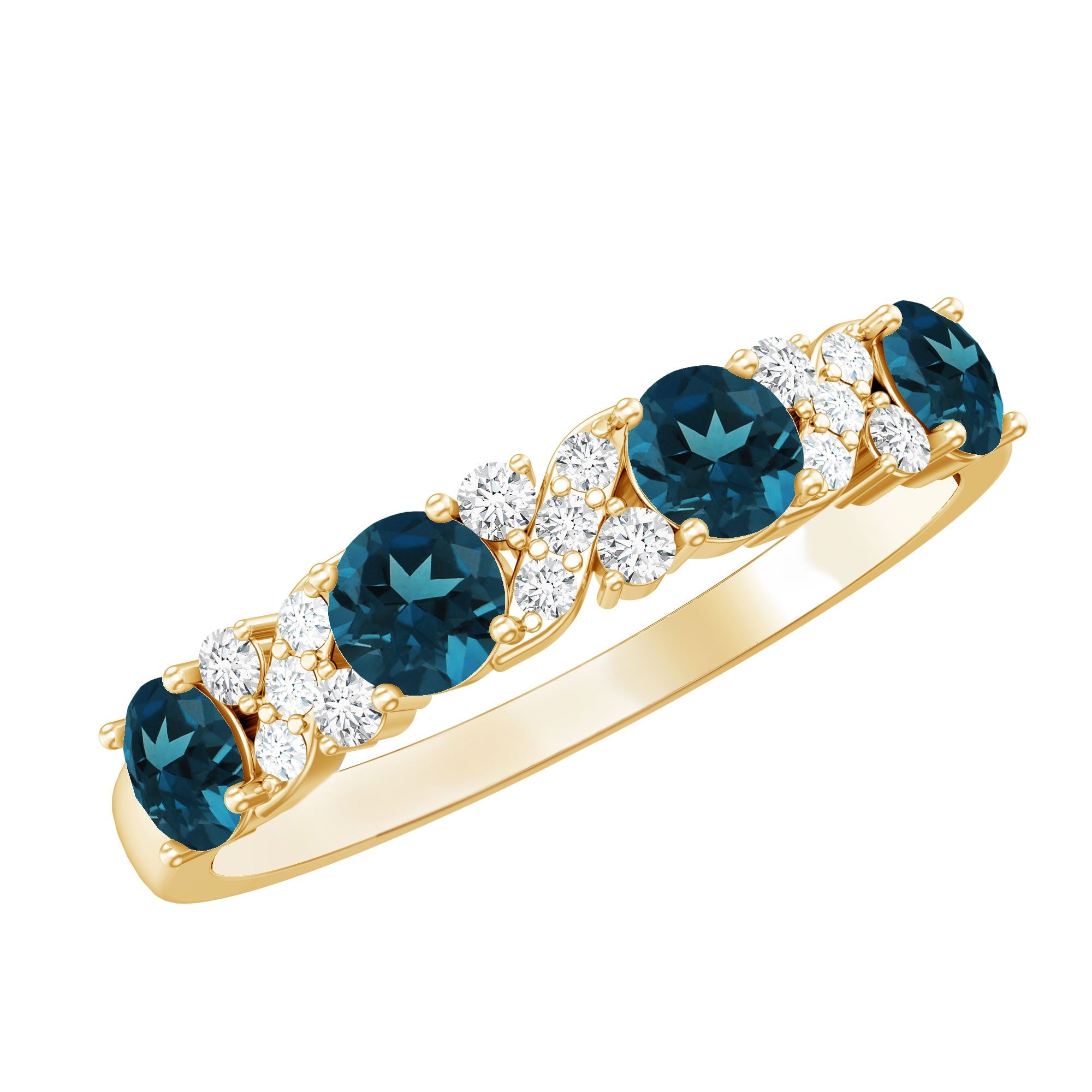 London Blue Topaz Semi Eternity Band with Diamond