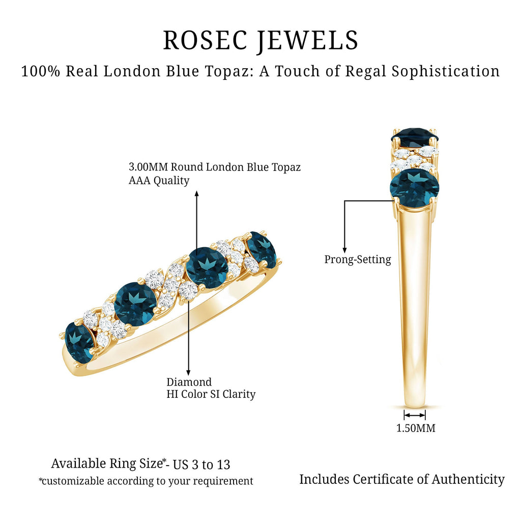 London Blue Topaz Semi Eternity Band with Diamond