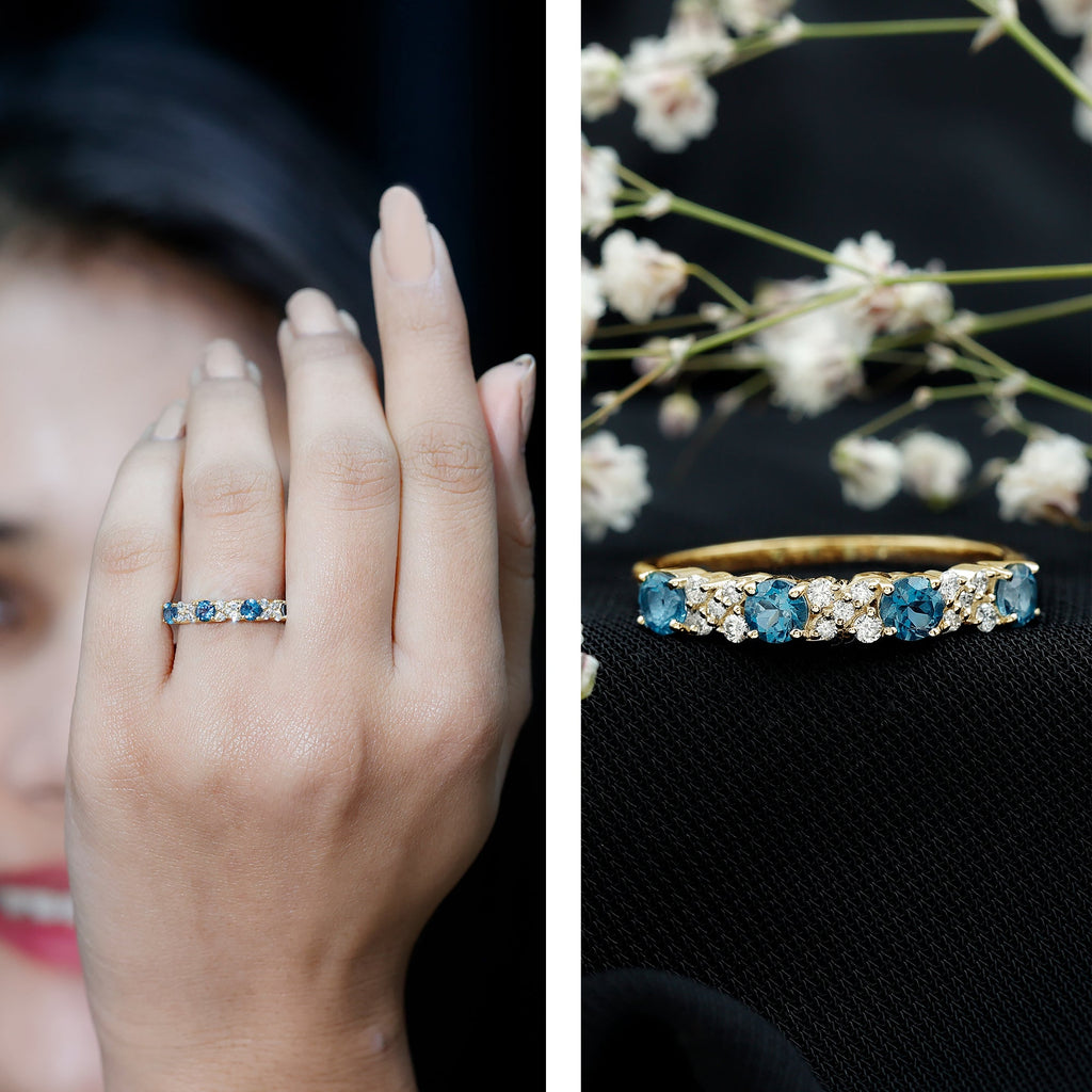 London Blue Topaz Semi Eternity Band with Diamond