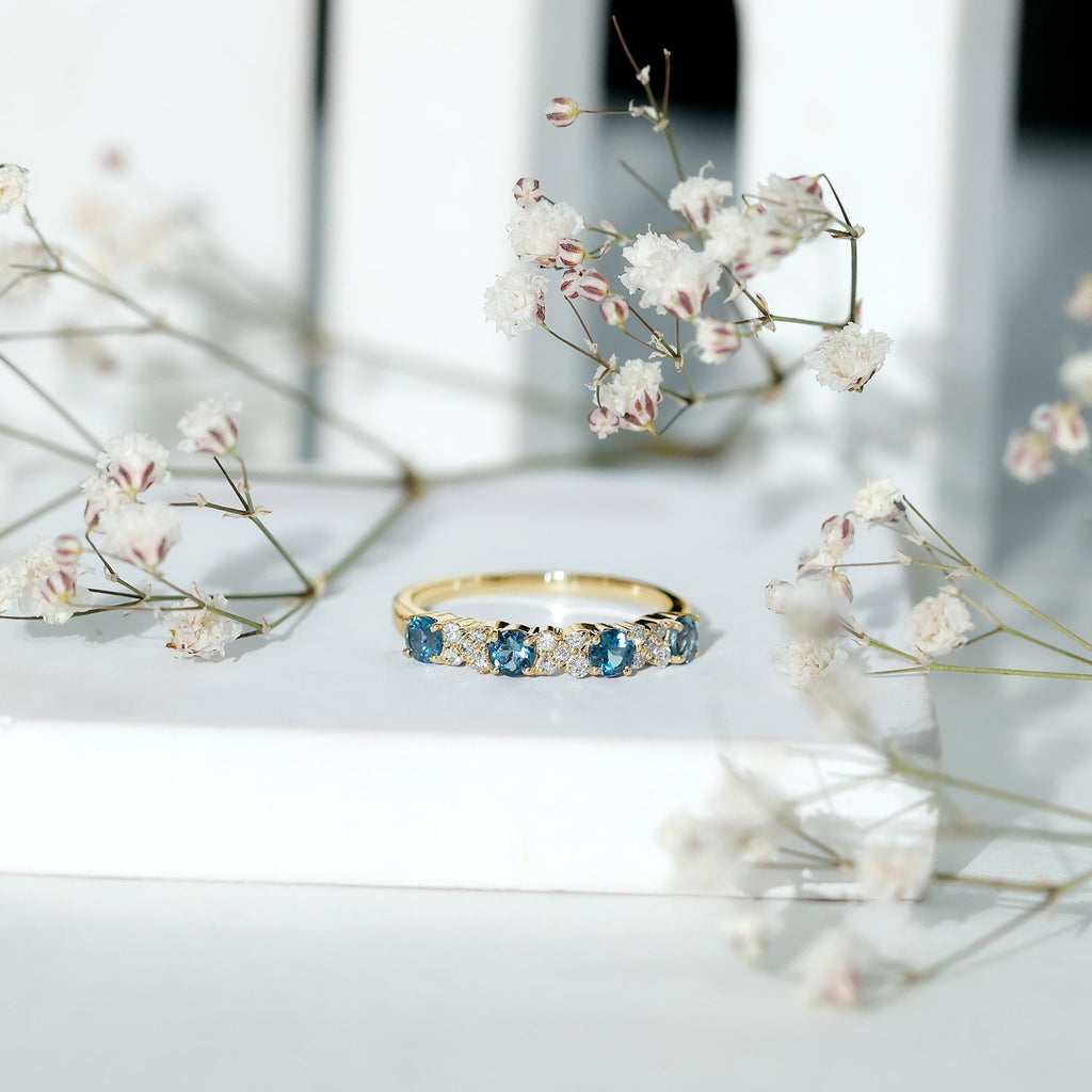 London Blue Topaz Semi Eternity Band with Diamond