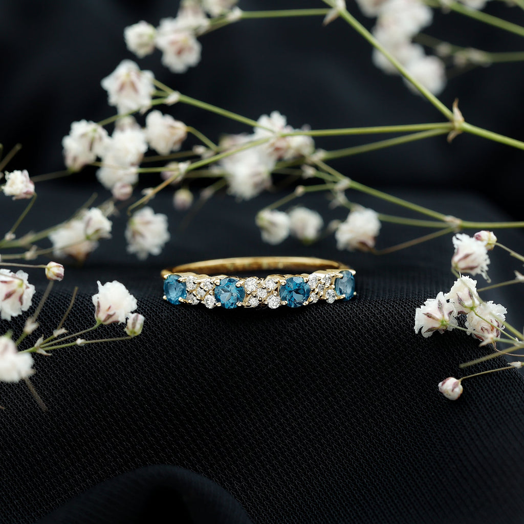 London Blue Topaz Semi Eternity Band with Diamond