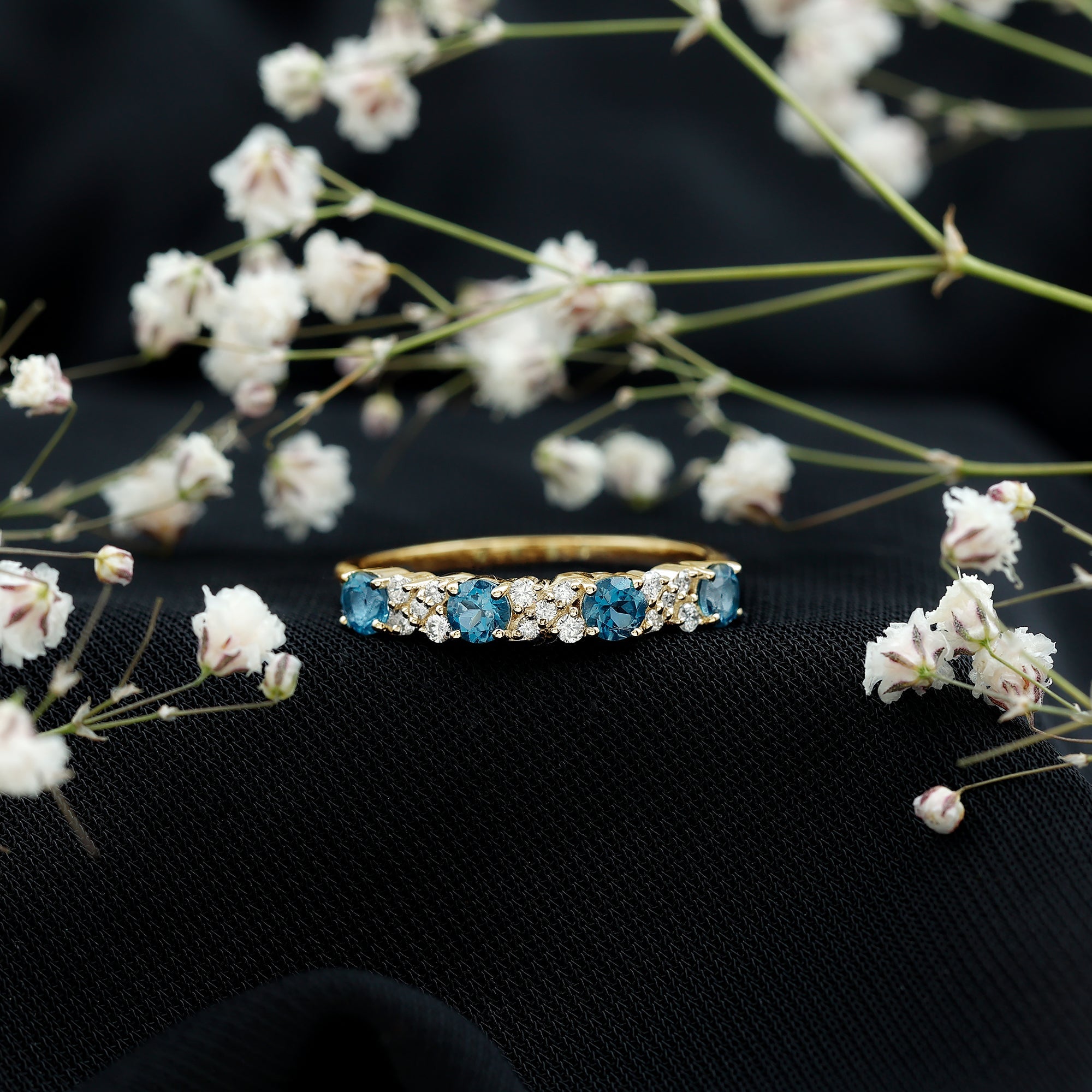 London Blue Topaz Semi Eternity Band with Diamond