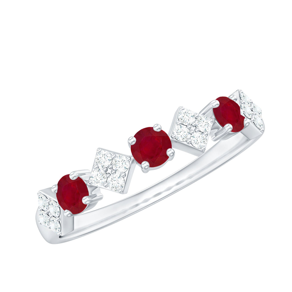 Ruby Diamond Ring – Half Eternity Band With AAA Quality Ruby & HI SI Diamonds
