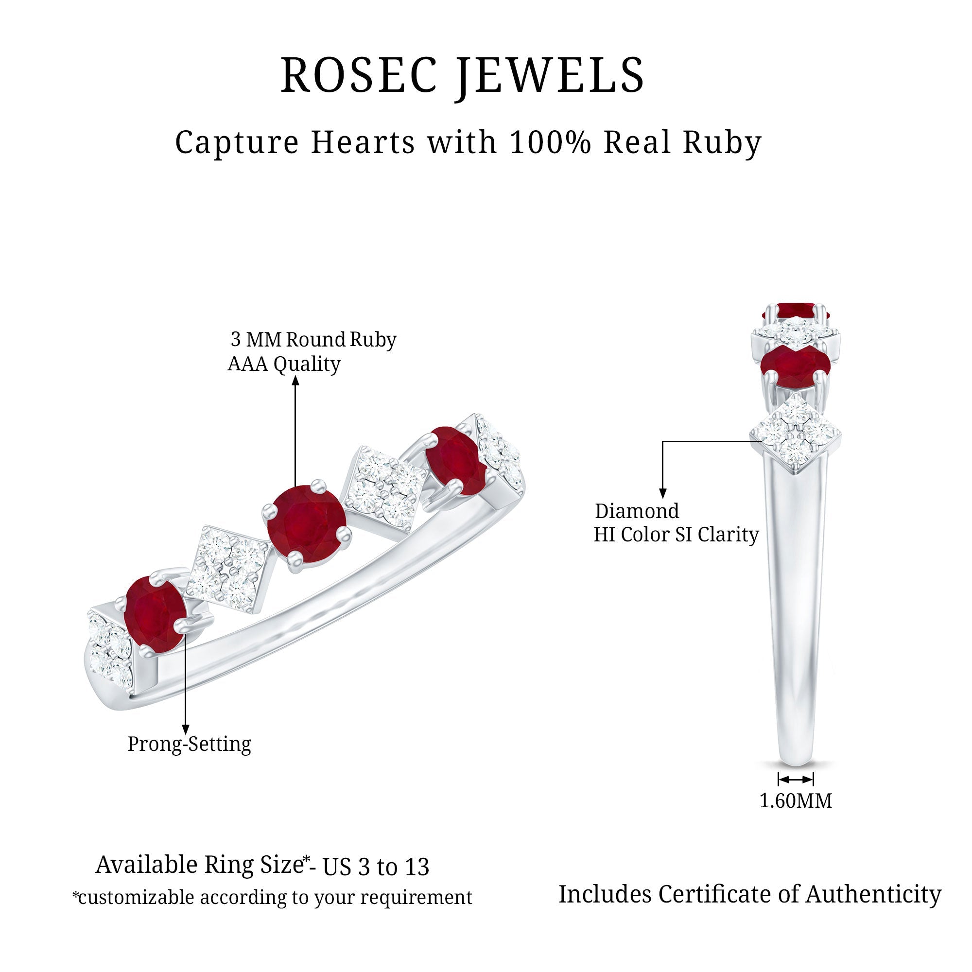 Ruby Diamond Ring – Half Eternity Band With AAA Quality Ruby & HI SI Diamonds