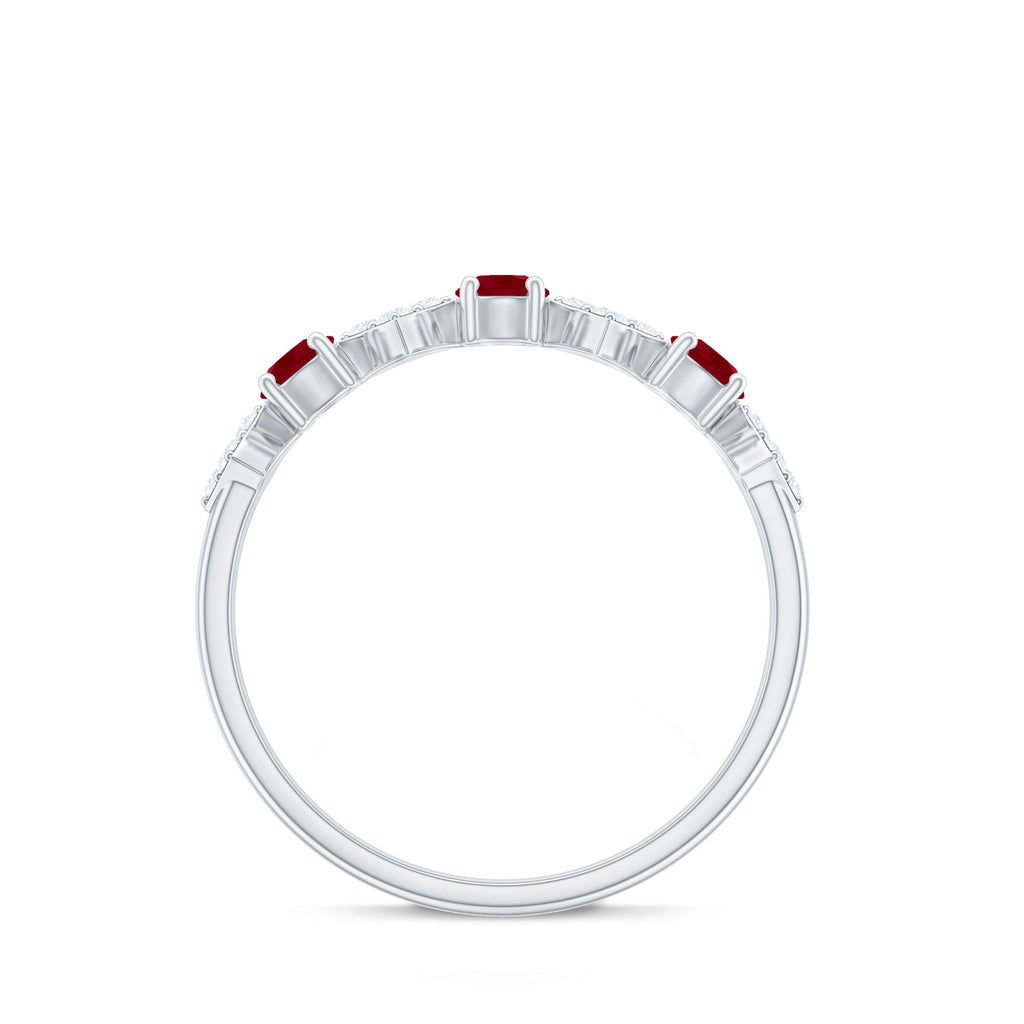 Ruby Diamond Ring – Half Eternity Band With AAA Quality Ruby & HI SI Diamonds