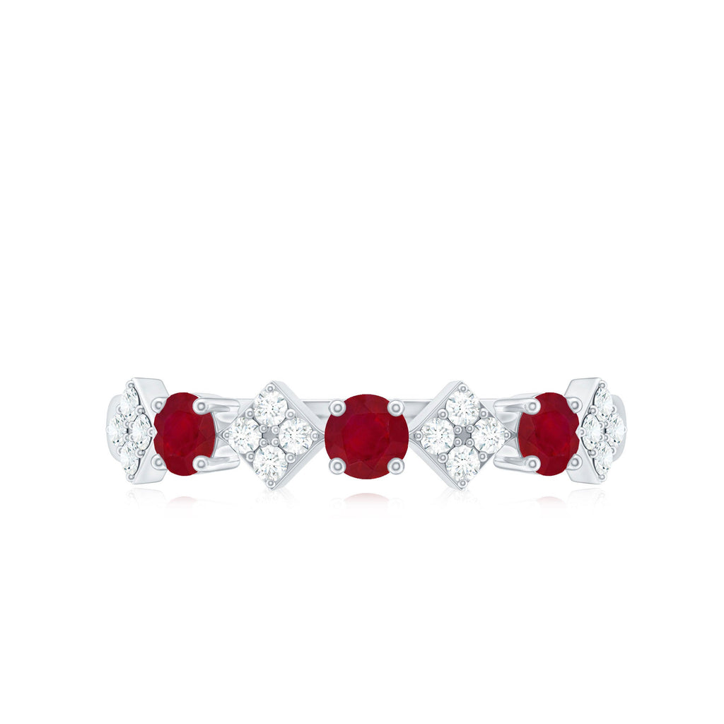 Ruby Diamond Ring – Half Eternity Band With AAA Quality Ruby & HI SI Diamonds