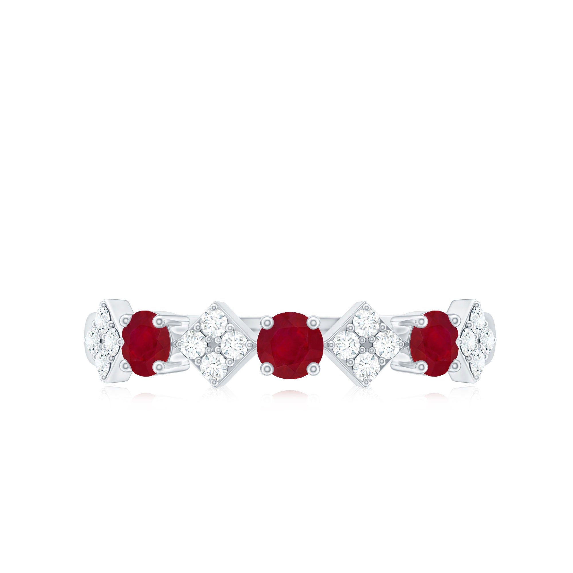 Ruby Diamond Ring – Half Eternity Band With AAA Quality Ruby & HI SI Diamonds