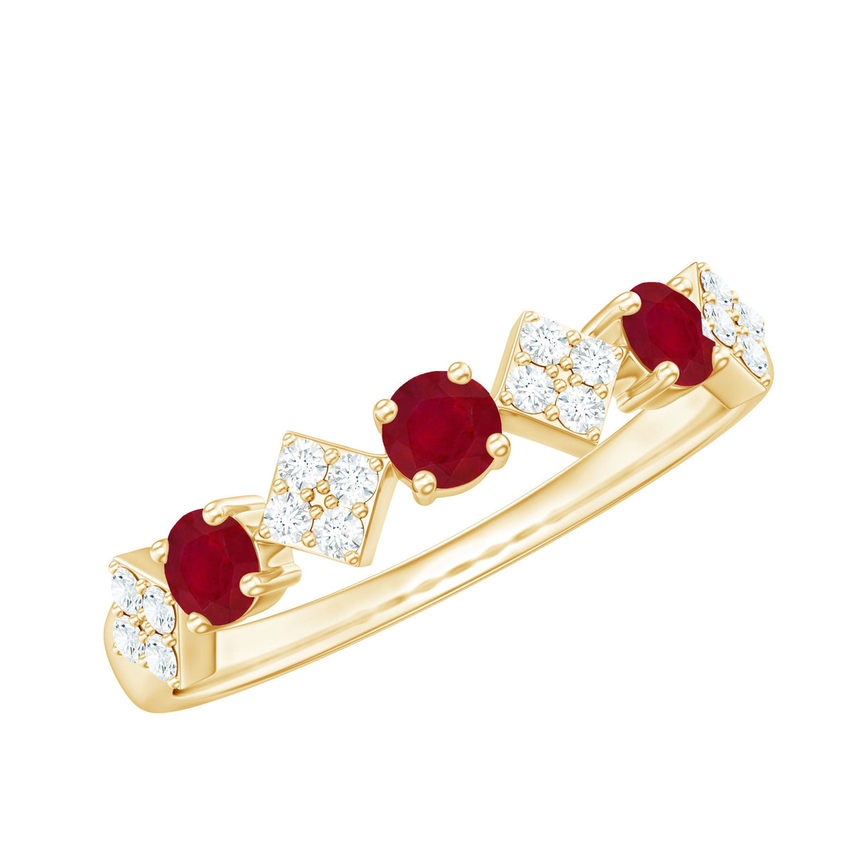 Ruby Diamond Ring – Half Eternity Band With AAA Quality Ruby & HI SI Diamonds