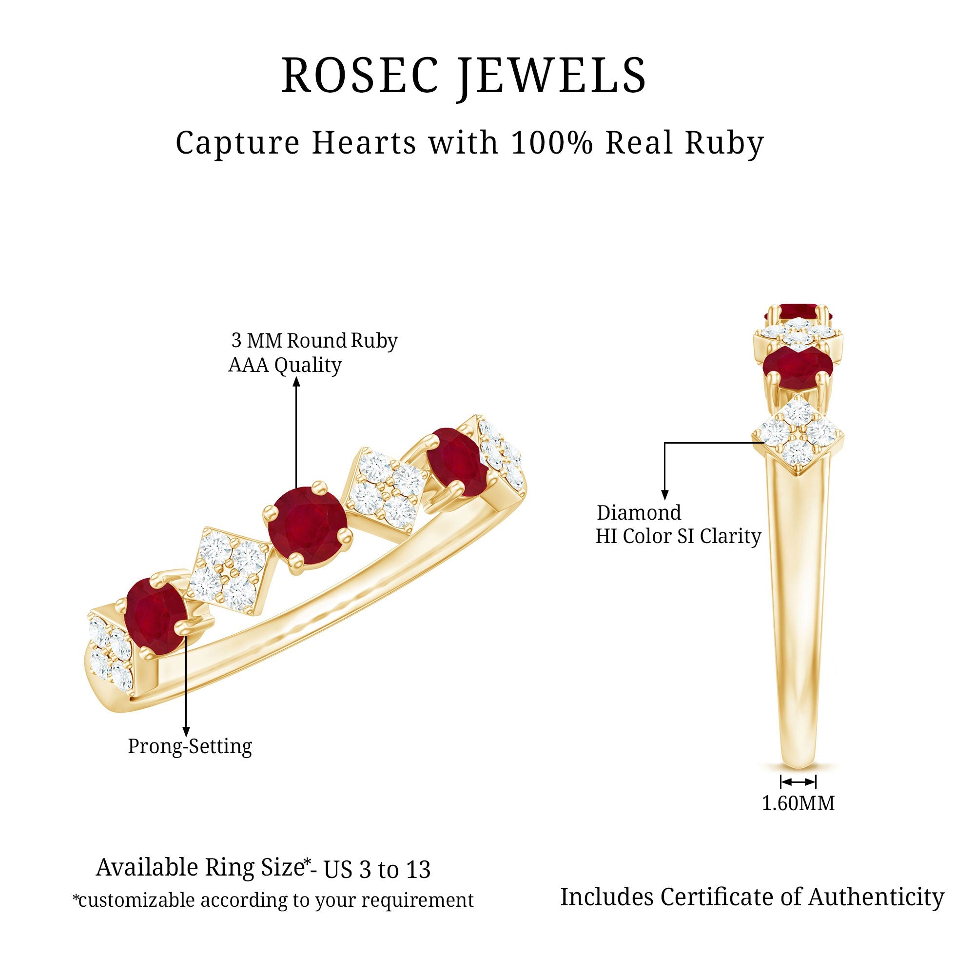 Ruby Diamond Ring – Half Eternity Band With AAA Quality Ruby & HI SI Diamonds
